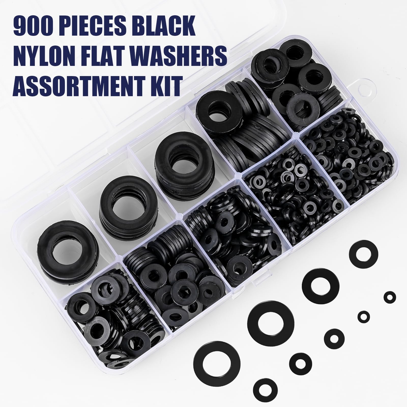 900pc Flat Washer Kit - M2-M12 Nylon Washers -4
