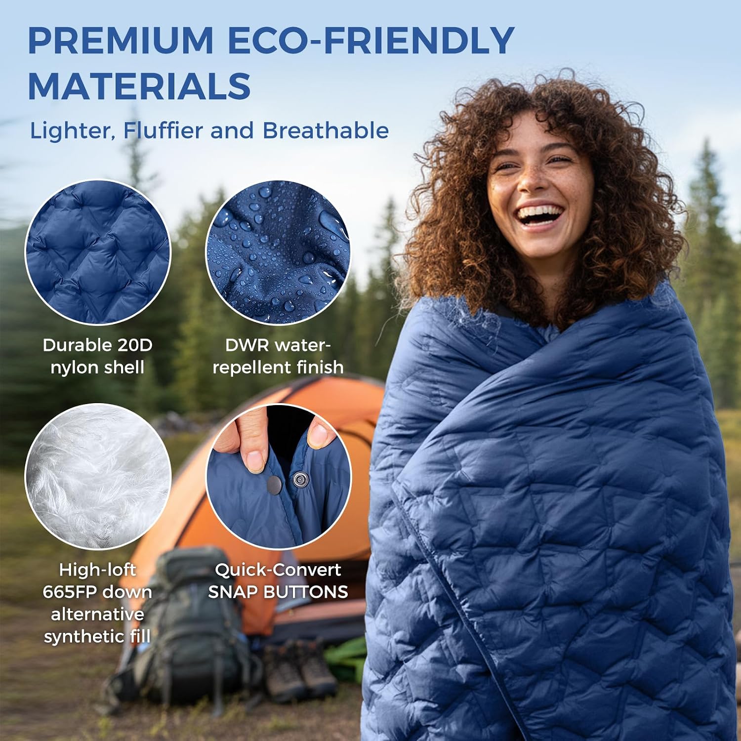 ATEPA Wearable Sleeping Bag Blanket Poncho, Recycled Water-Resistant Camping Poncho, Stadium Blanket for Outdoor Sports