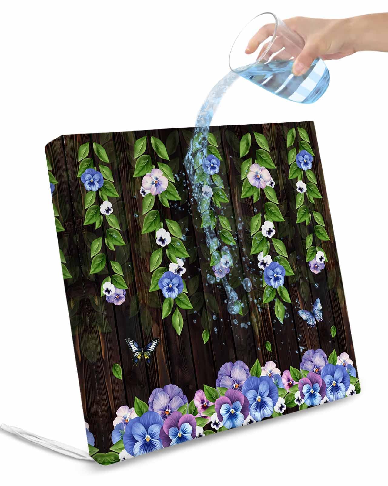 2 Pack Spring Flowers Waterproof Cushion Covers with Ties, Outdoor Patio Chaise Lounge Chair Seat Cushion Slip Covers Replacement(Only Cover) Summer Pastoral Botanical Butterfly 22