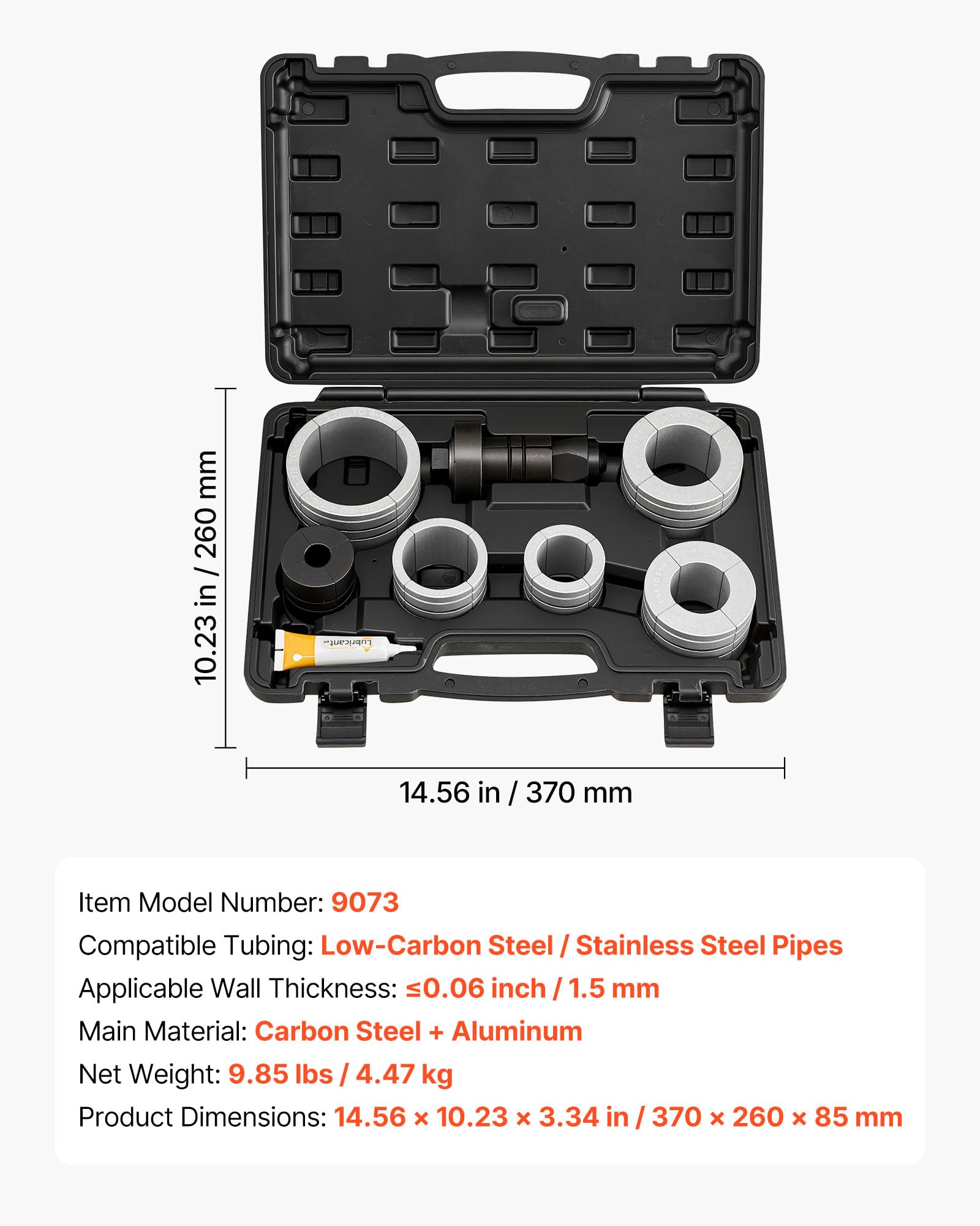 VEVOR Kit di Strumenti per Svasatura, Kit di Utensile per Espansione dei Tubi di Scarico, Allargatore per Tubi di Scarico da 41,27 mm a 107,95 mm, con 7 Collettori Robusti e Custodia per Trasporto