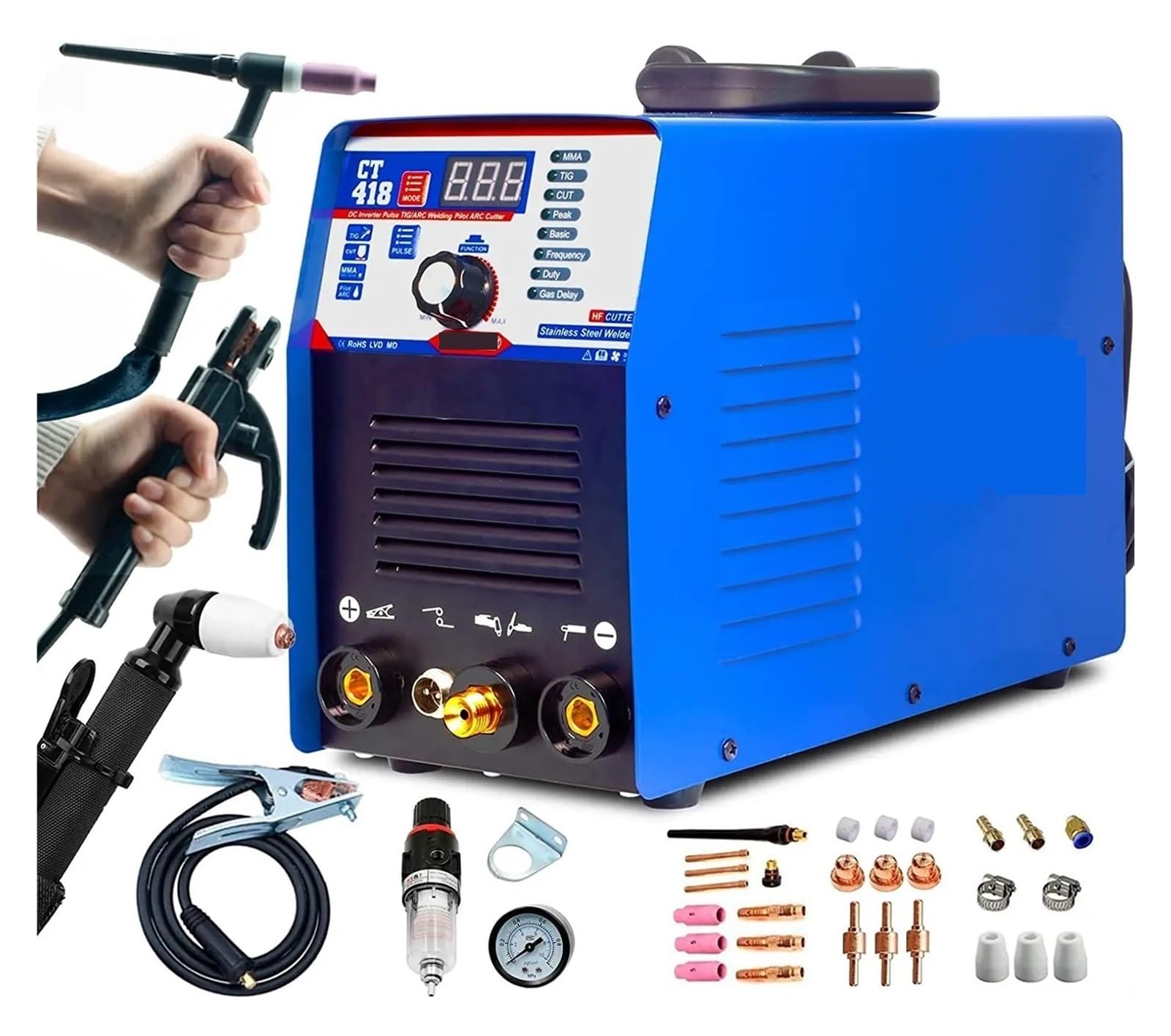 Przecinarka plazmowa, Przecinarka plazmowa CT418 4 w 1, spawarka interver MMA Tig Pulse, spawanie punktowe, przenośna przecinarka CNC do metalu