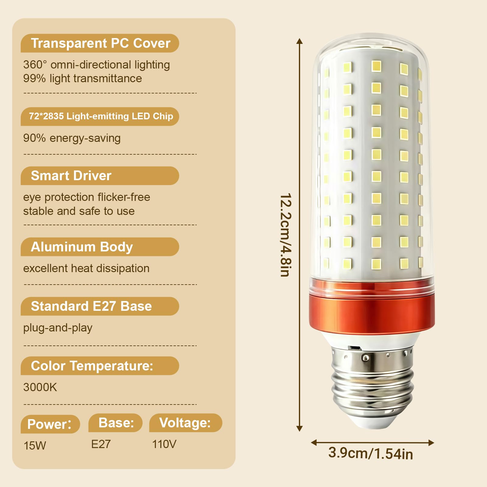 Applique da Parete Esterno 15W E27 base con lampadina | lampada da Parete IP65 Impermeabile Alluminio,Bianca Calda 3000K, Applique da interno Moderna per Giardino, Terrazza e Garage