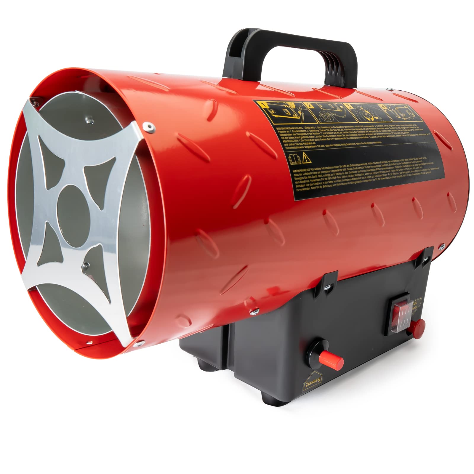Grafner XL Gasheizgebläse 10 kW, mit Verbindungsschlauch, Druckminderer, Turbo-Ventilator, Piezozündung, für handelsübliche Gasflaschen, Heißluftgenerator Heizkanone Gasheizer Bauheizer Heizturbine