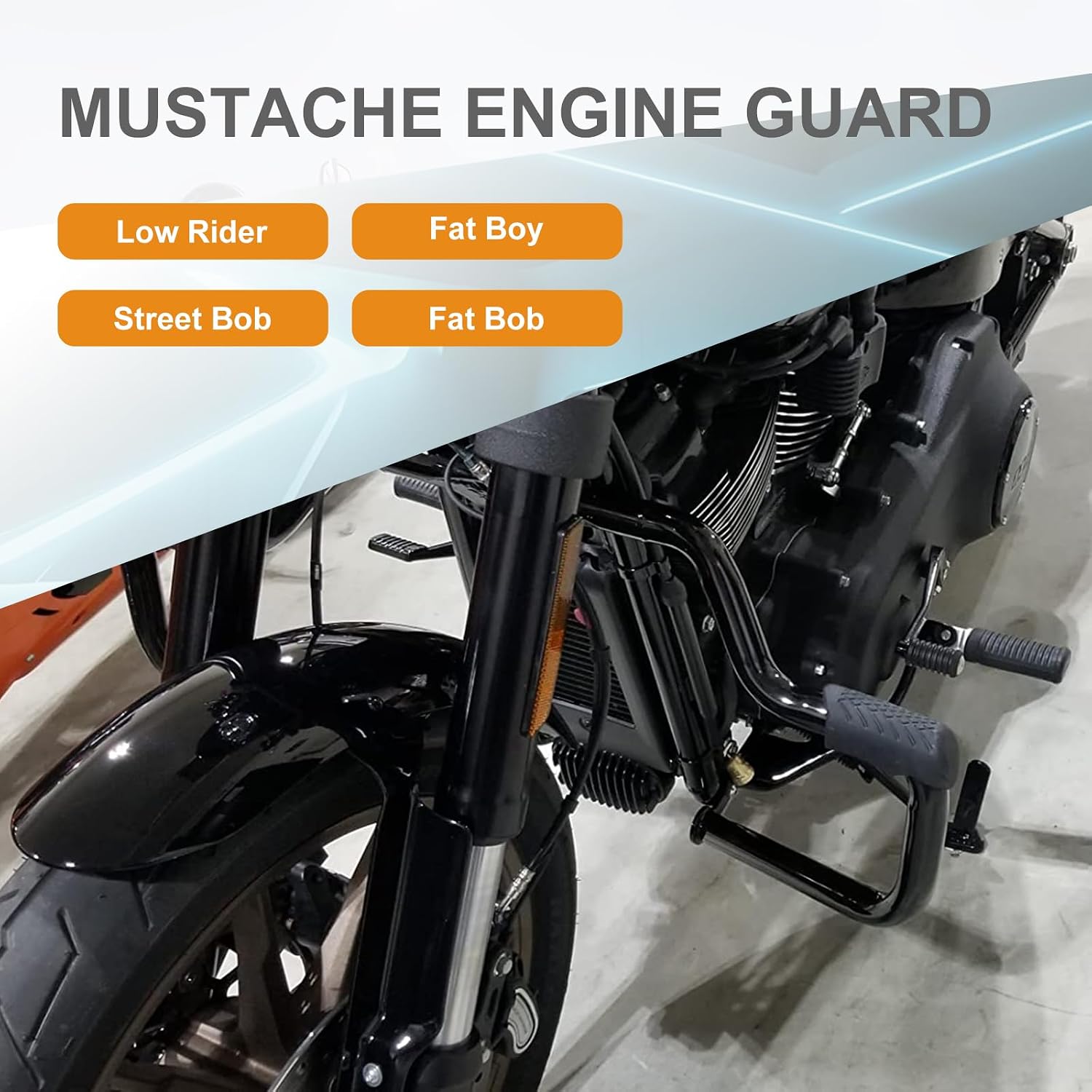 Mustache Engine Guard Front Highway Crash Bar for Harley 2018-2025 Softail Slim Fat Bob Fat Boy Breakout Street Bob Low Rider Heritage Deluxe Black Engine Protector