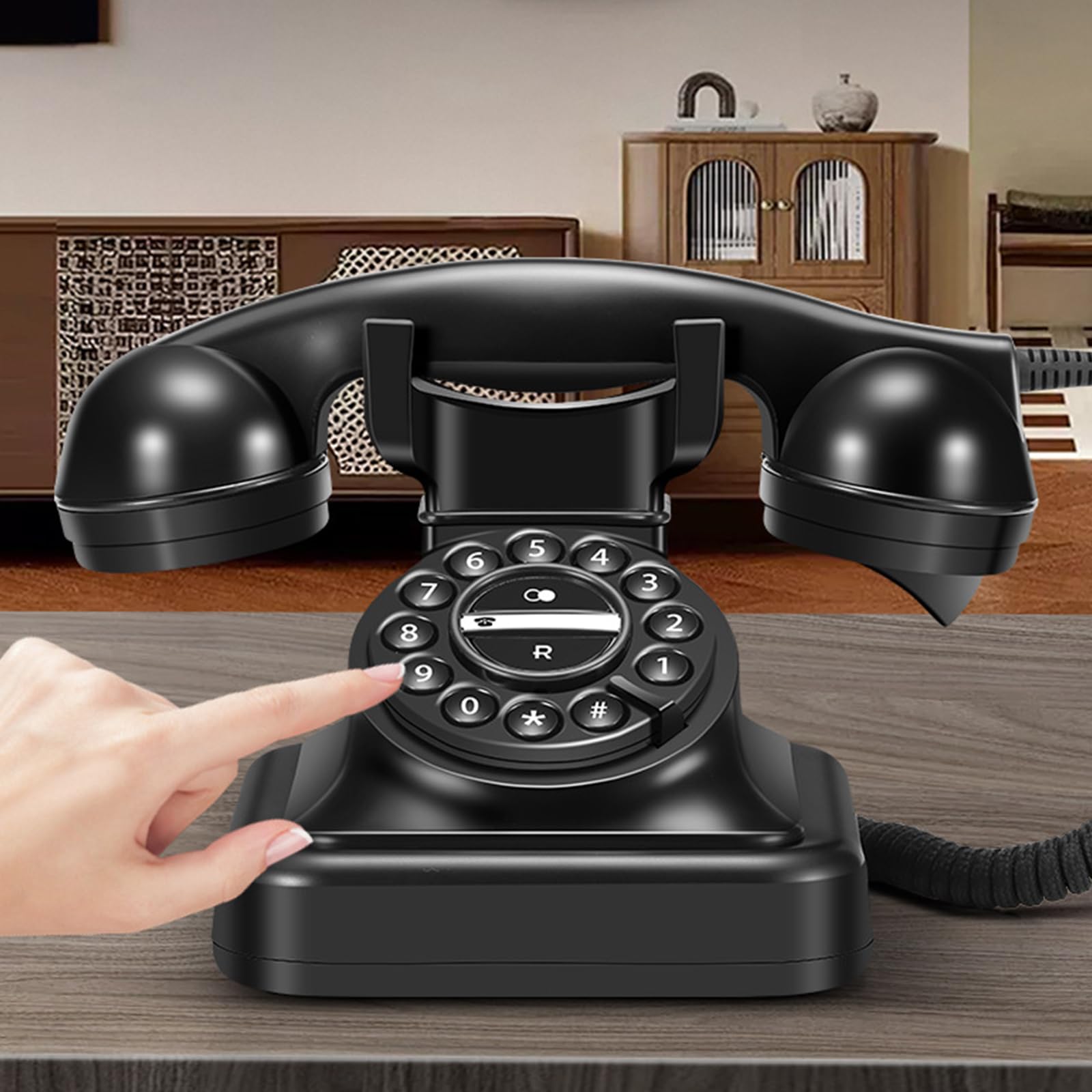Diseño de teléfono fijo con cable, función de remarcación automática, conectores en conectores, compatibles con teléfonos de marcación de líneas estándar