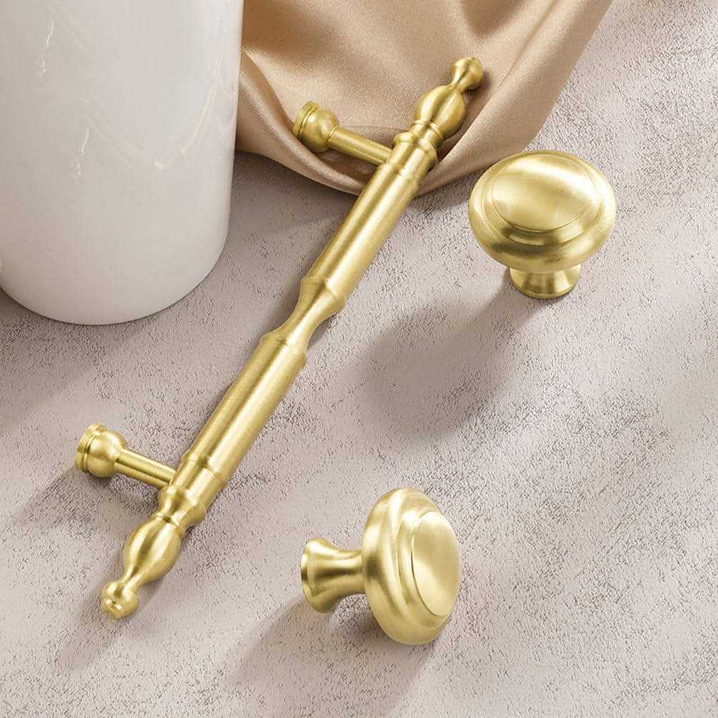 Maniglie per armadi in ottone Oro, Confezione da 2 maniglie for armadietti a forma di T in ottone massiccio con foro centrale dorato 96-224 mm(Hole Centers: 160mm/6.3in)
