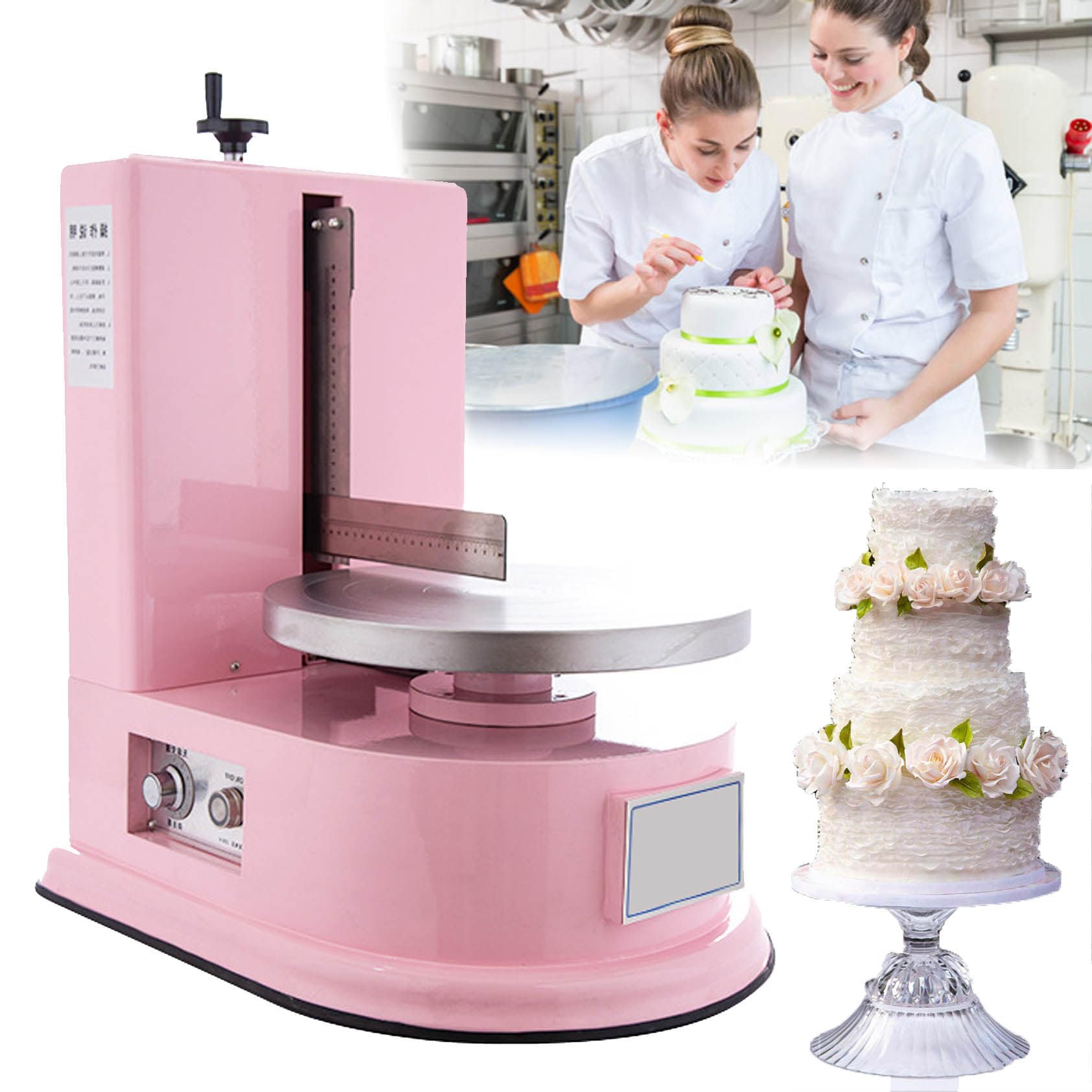 Raschietto per Torta Regolabile Automatico Bakeware Smoothing Decorating Tool, Torta di Compleanno Crema Rivestimento Liscio Macchina per Decorazione Torta,Pink