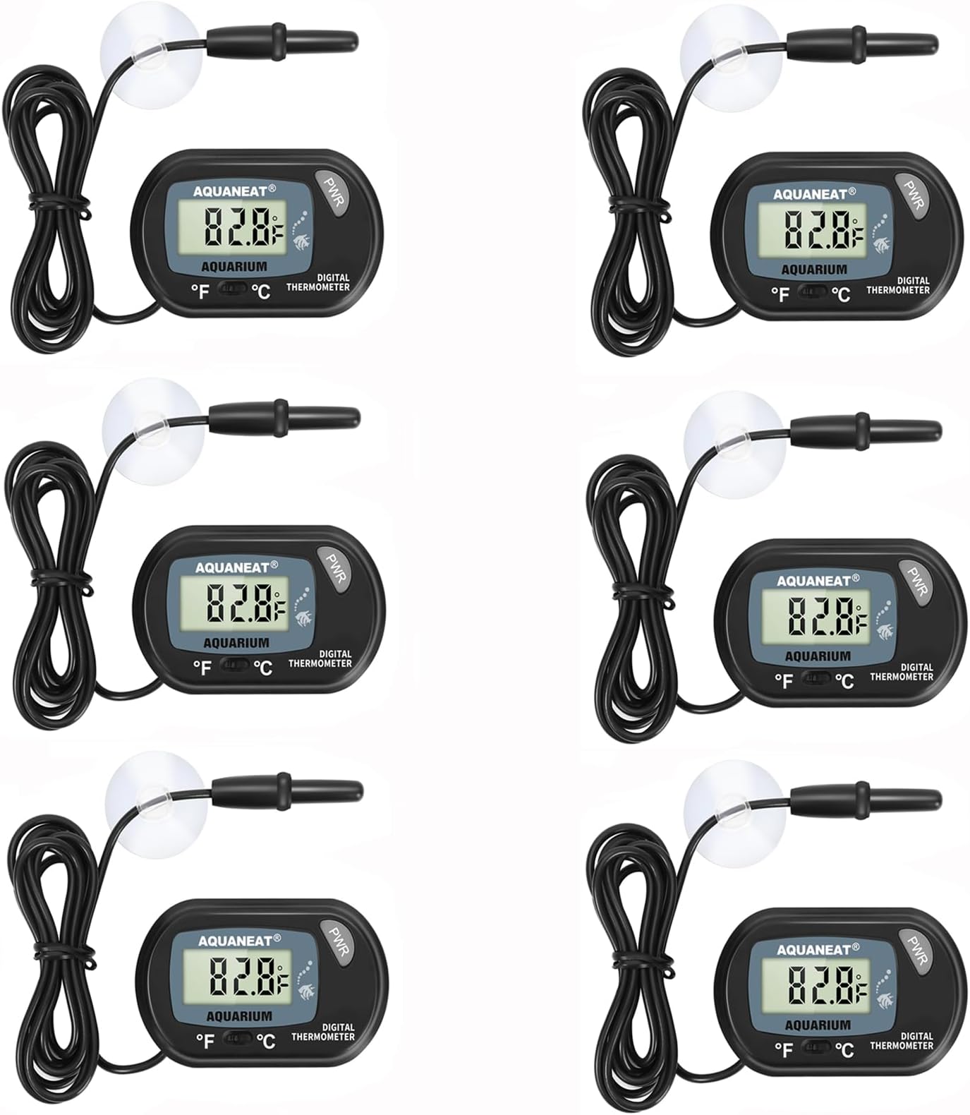 AQUANEAT Aquarium Thermometer, Fish Tank Thermometer, Digital Temperature Test, with Large LCD Display (6 Packs)