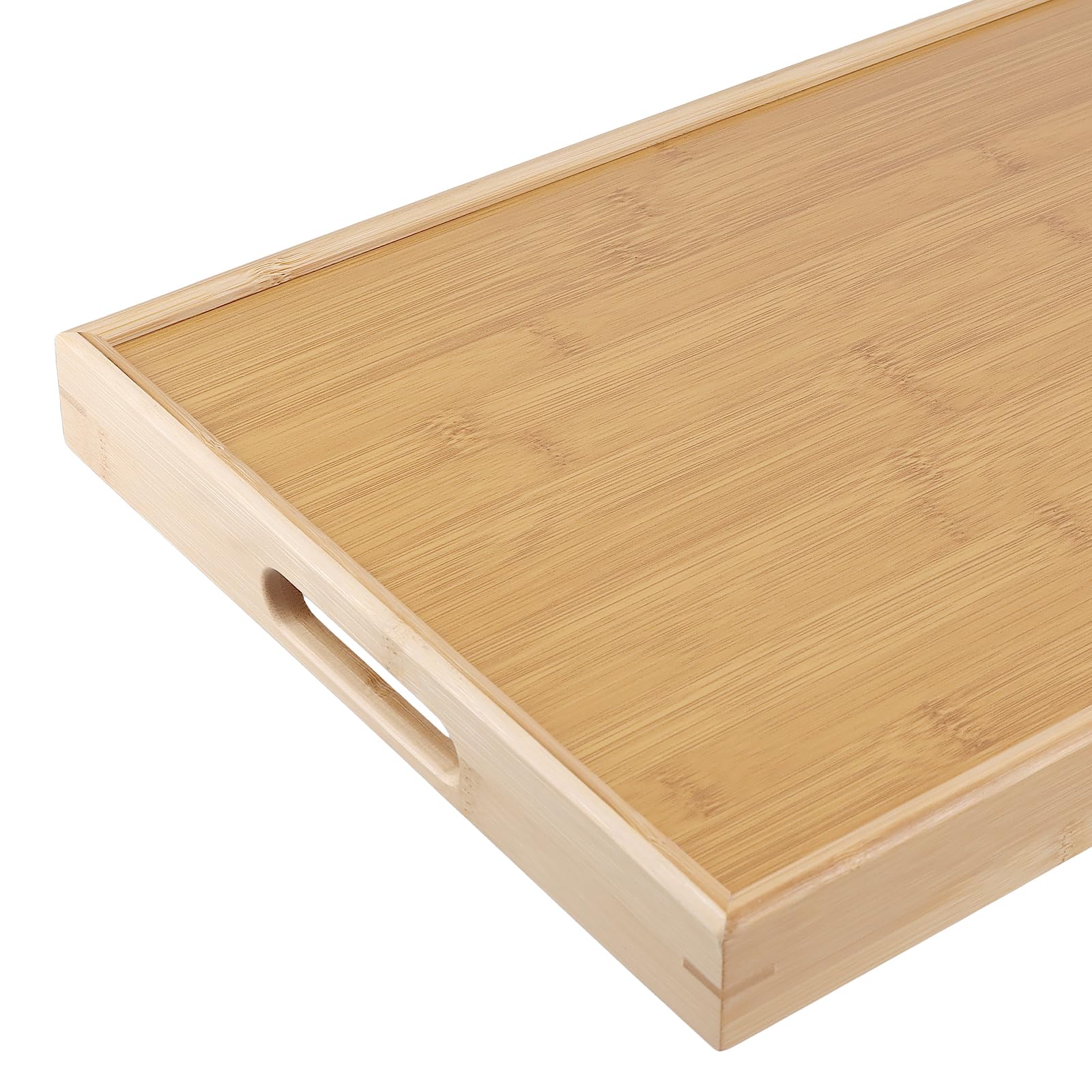 Lot de 3 plateaux de service rectangulaires en bambou avec poignées, 41 x 29 x 5 cm, plateaux de service en bois pour le thé, le café, manger des aliments