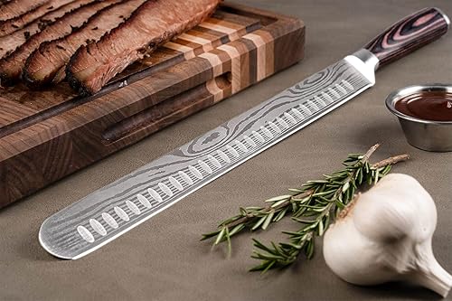 Miniatura 5 de SENKEN - Cuchillo de pechuga de 12 pulgadas con patrón de damasco grabado – Cuchillo para cortar corte ultra afilado para pechuga, carne, asados y