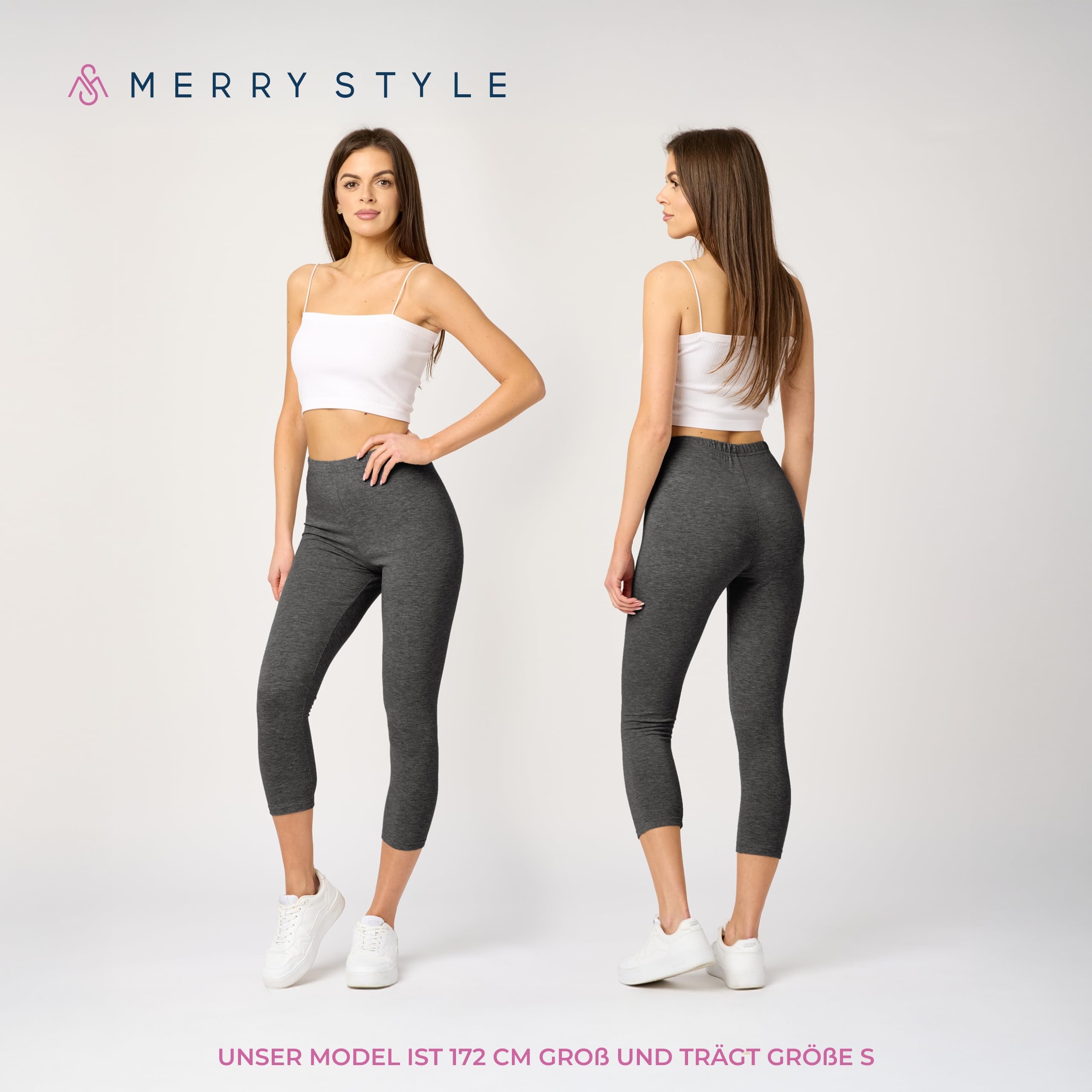 Merry Style Legginsy Damskie z Bawełny 3/4 Wysoki Stan MS10-199