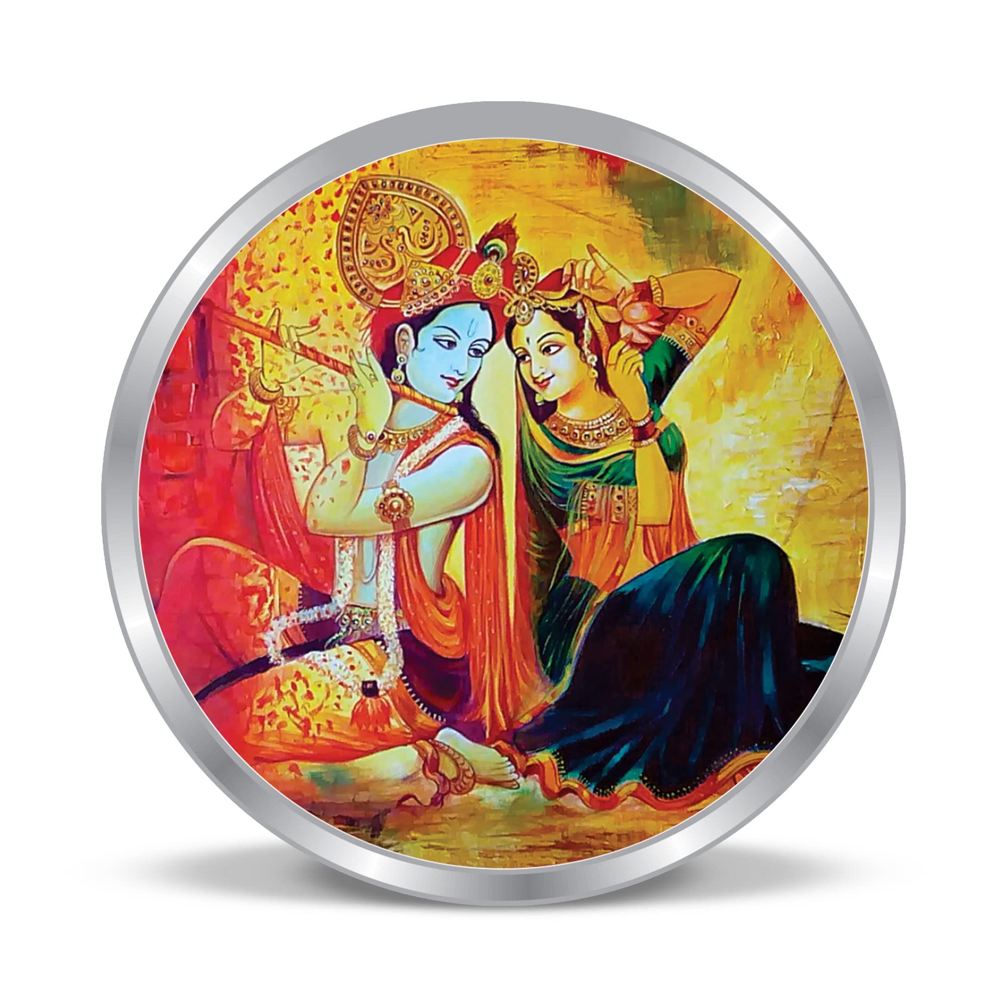 Precious Moments BIS Hallmarked Silver Coin Radha and Krishna Playing Flute Colorful Design 999 Pure available in 10,20,50,100 gram.