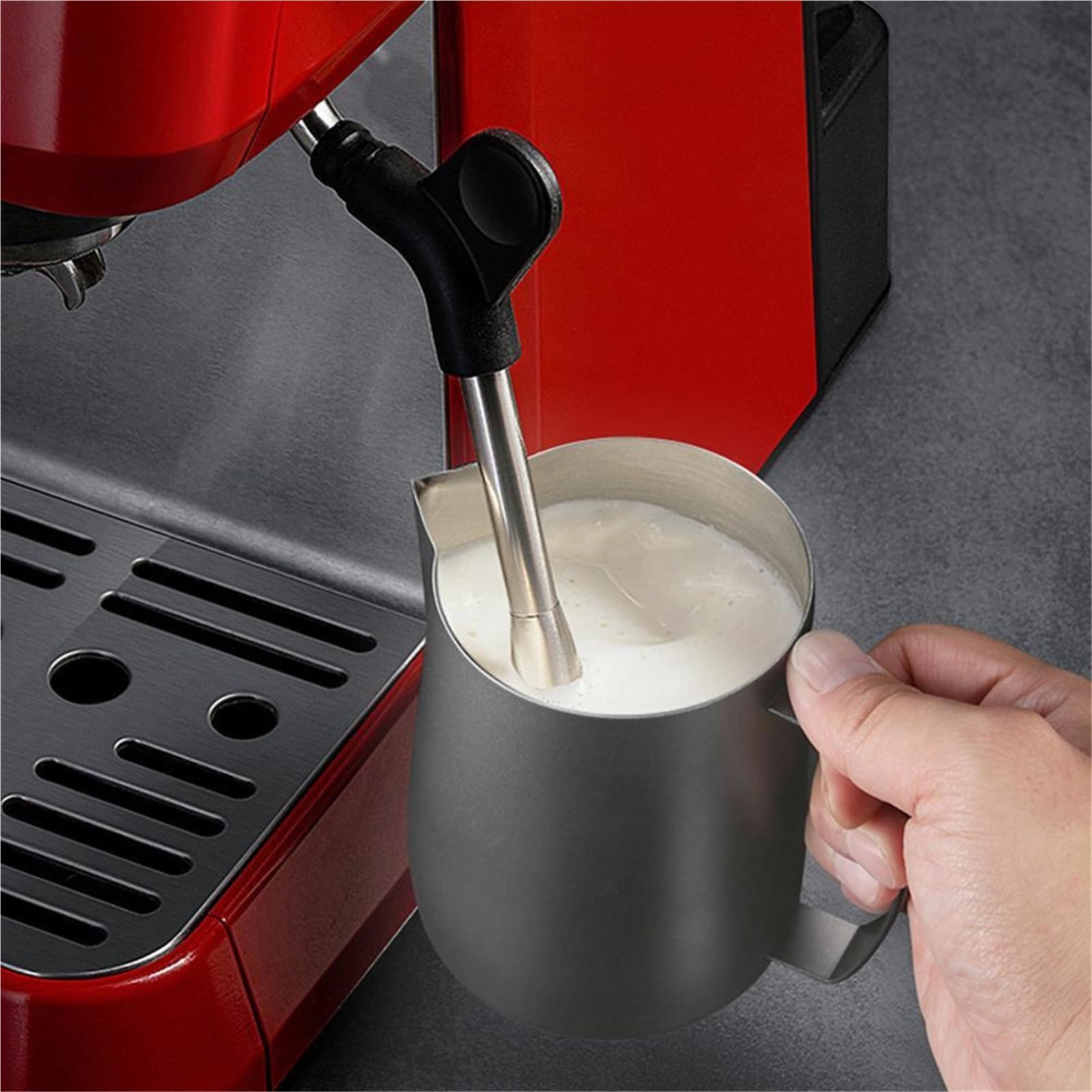Jarra humeante de café acero inoxidable, taza espuma leche, jarra Latte, Espumador grueso, 2 uds Para Espumar(Silvery 450ML)