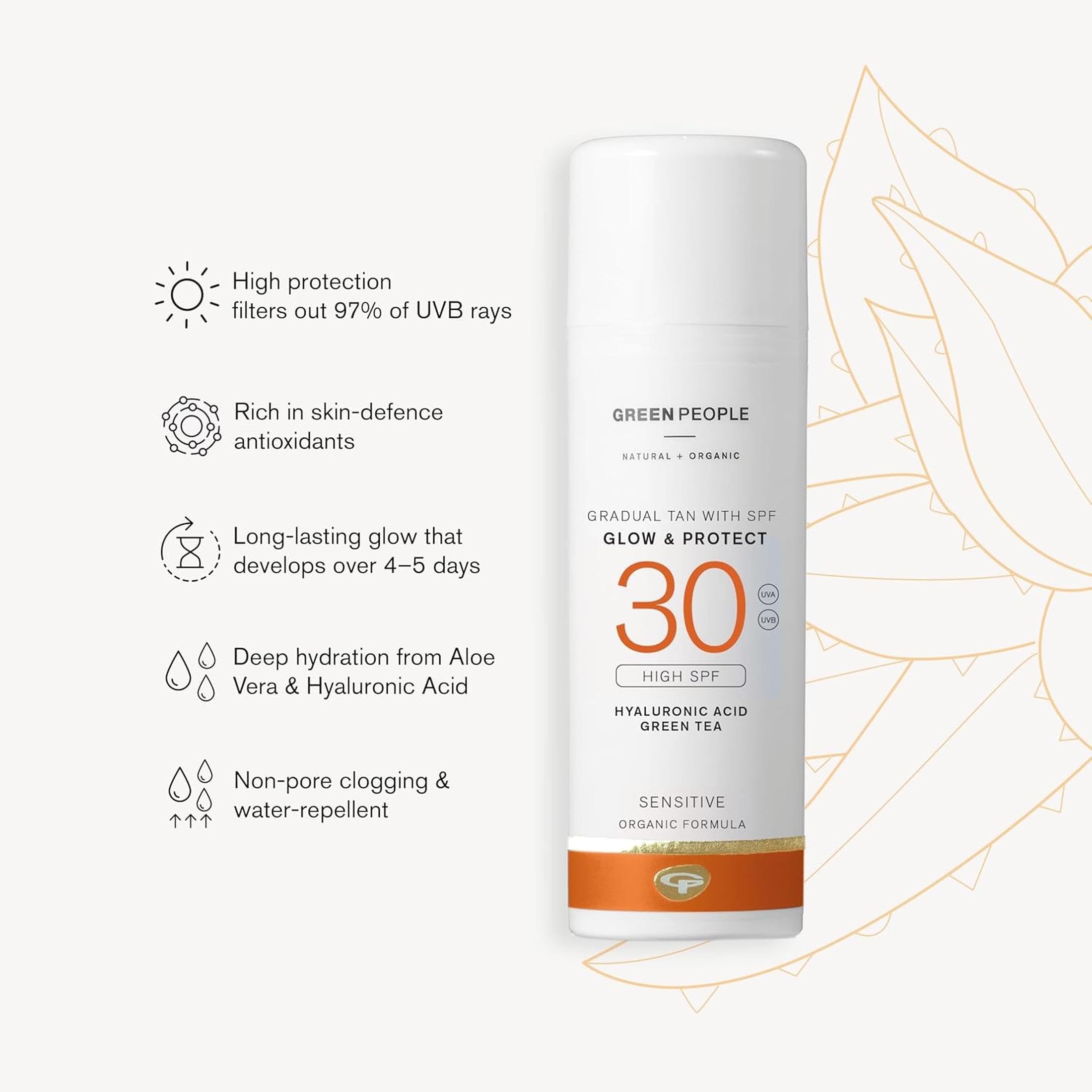 Green People Glow & Protect SPF30 Natürlicher Selbstbräuner, 150ml