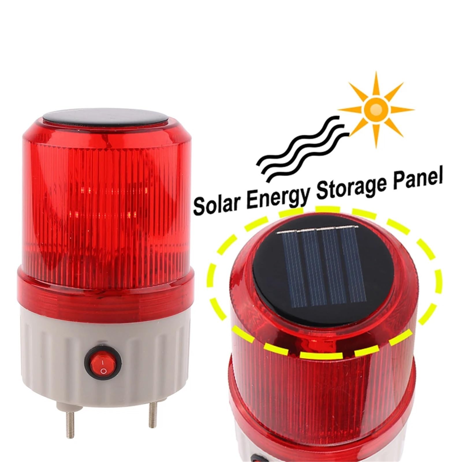 Lampada di accumulo di energia solare a LED rossi, luce di emergenza di sicurezza notturna, luce lampeggiante a LED solare, assorbimento del segnale, senza cicalino