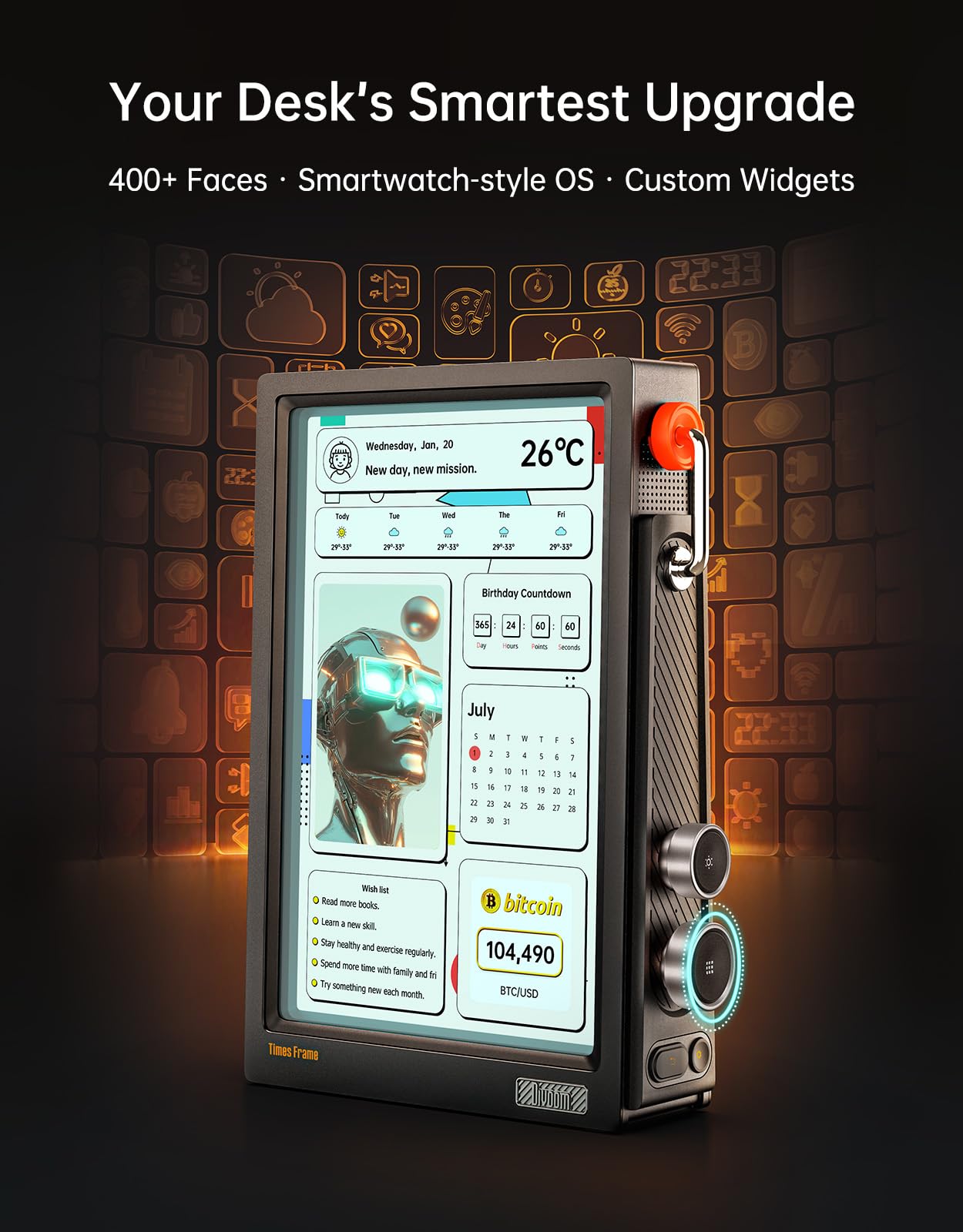 Divoom Times Frame-10.1" Digital Picture Frame Transparent IPS Smart Linux OS with RGBLED Rotary Knob WiFi 64GB 400+Clock Faces Widget 50+API Feeds Gift Mode Pixel Art Community Personalized Display