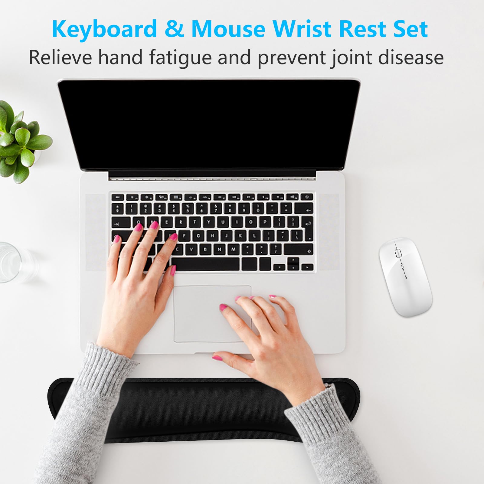 Dapesuom Vergrößern Tastatur-Handgelenkauflage, niedliches Memory-Foam-Tastatur-Handgelenkkissen für Computer-Schreibtischunterlagen, ergonomische Mauspads mit rutschfester für Laptop, Tiefschwarz