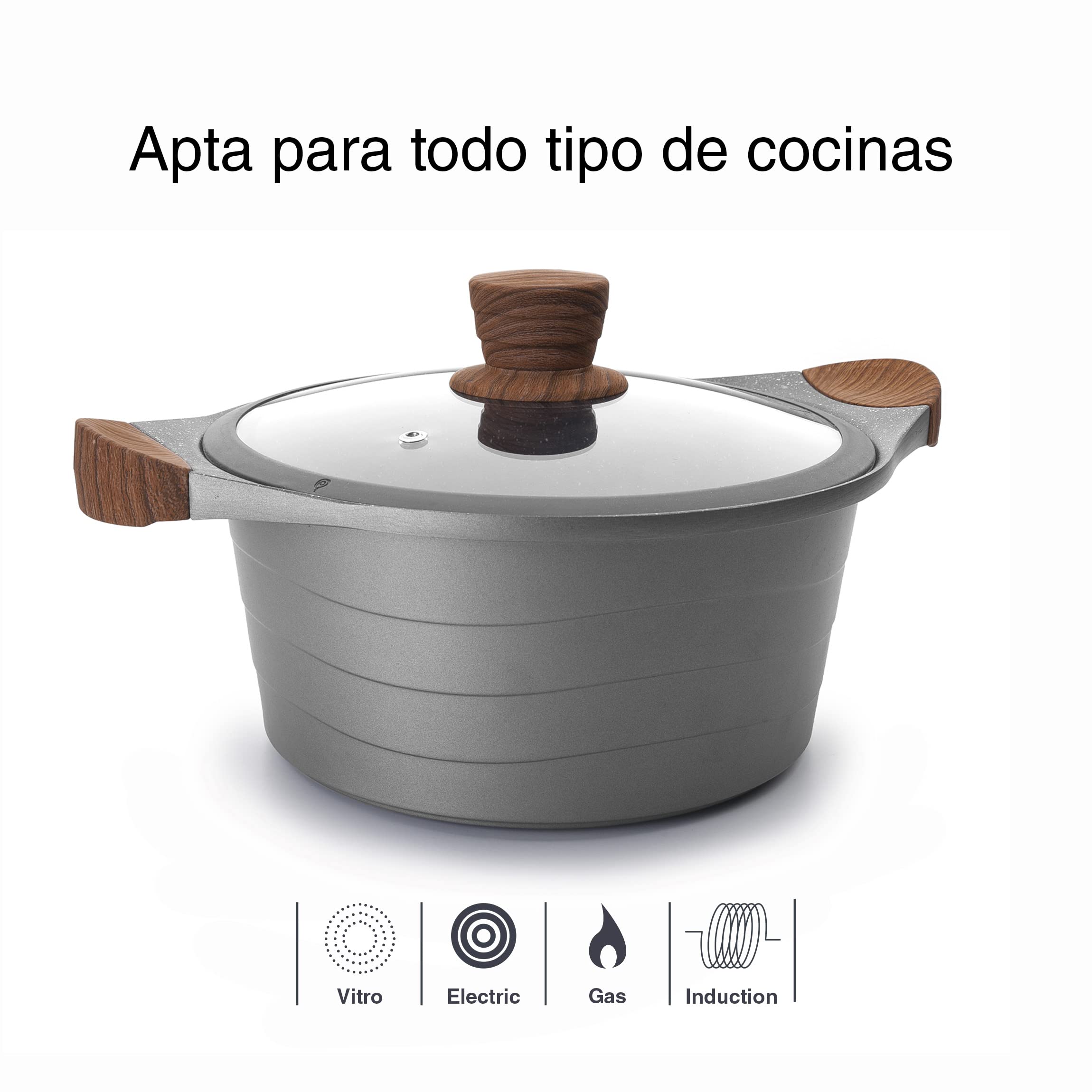 LACOR 27328 Stilo Cacerola con Tapa de Cristal, Aluminio, Gris, 28 cm