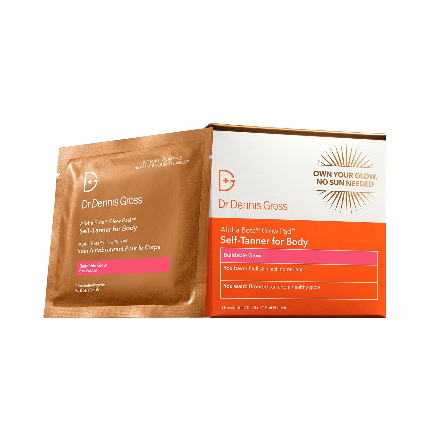 Dr. Dennis Gross Glow Pad Self-Tanner for Body – Exfoliating & Anti-Aging Towelette with AHAs & BHAs, Buildable Natural Glow, Hydrating & Streak-Free Application, 8 Towelettes Dr. Dennis Gross Glow Pad Self-Tanner for Body – Exfoliating & Anti-Aging Towelette with AHAs & BHAs, Buildable Natural Glow, Hydrating & Streak-Free Application, 8 Towelettes