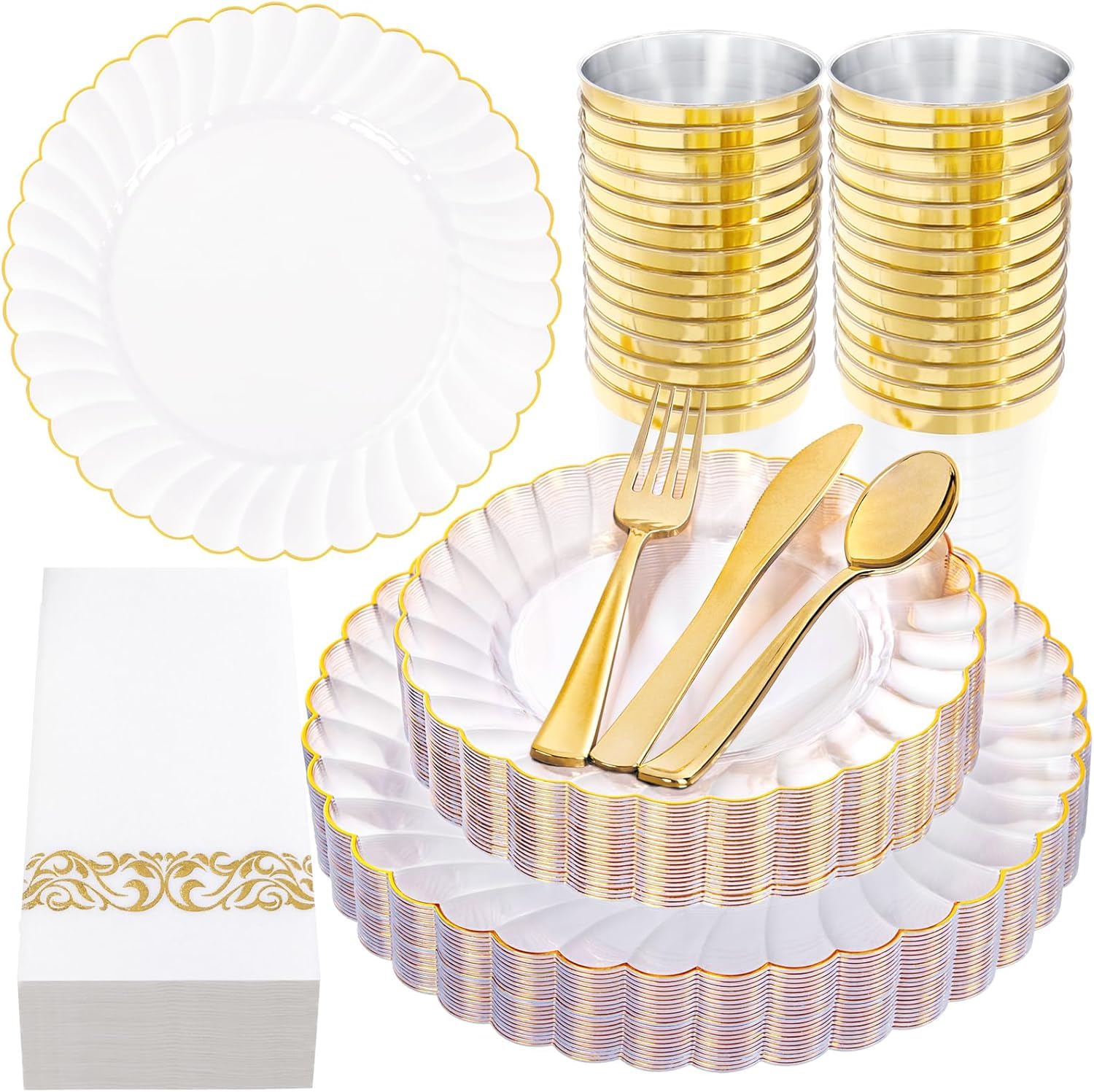 YOUBET Ivory Scalloped Plates - 350 Pack for Weddings -11 YOUBET Ivory Scalloped Plates - 350 Pack for Weddings -11
