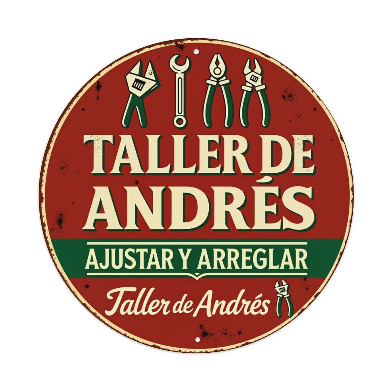 Andres' Workshop Adjust And Repair Andres' Workshop Round Tin Sign Vintage Style Metal Sign Home Bar Garden Wall Plaque Decor Metal Poster 8x8 Inch
