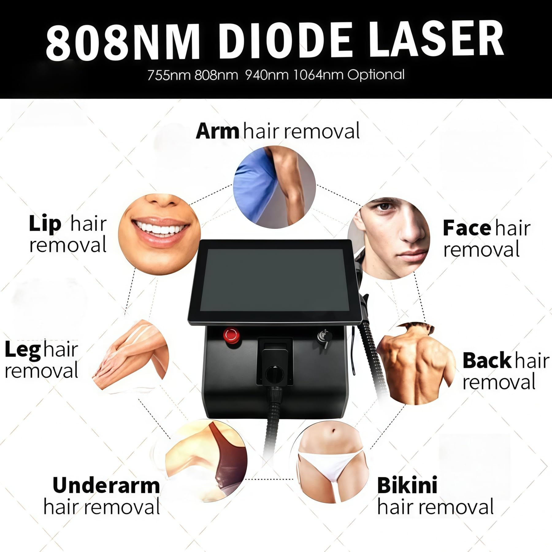 Aggiornamento del nuovo depilatore laser a 808 diodi, depilazione intelligente a 4 diodi a lunghezza d'onda, maniglia di depilazione congelata per calmare la pelle