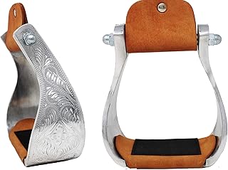 CHALLENGER Horse Saddle Stirrups Western Aluminium Engraved Trail Riding 51204
