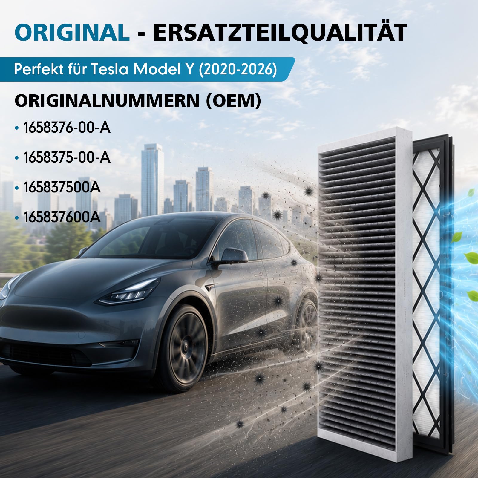 Innenraumfilter HEPA mit Aktivkohle 4er-Pack für Tesla Model Y 2020-2026 Lufteinlassfilter Ersatz | Premium 5-Schichten Auto Filter