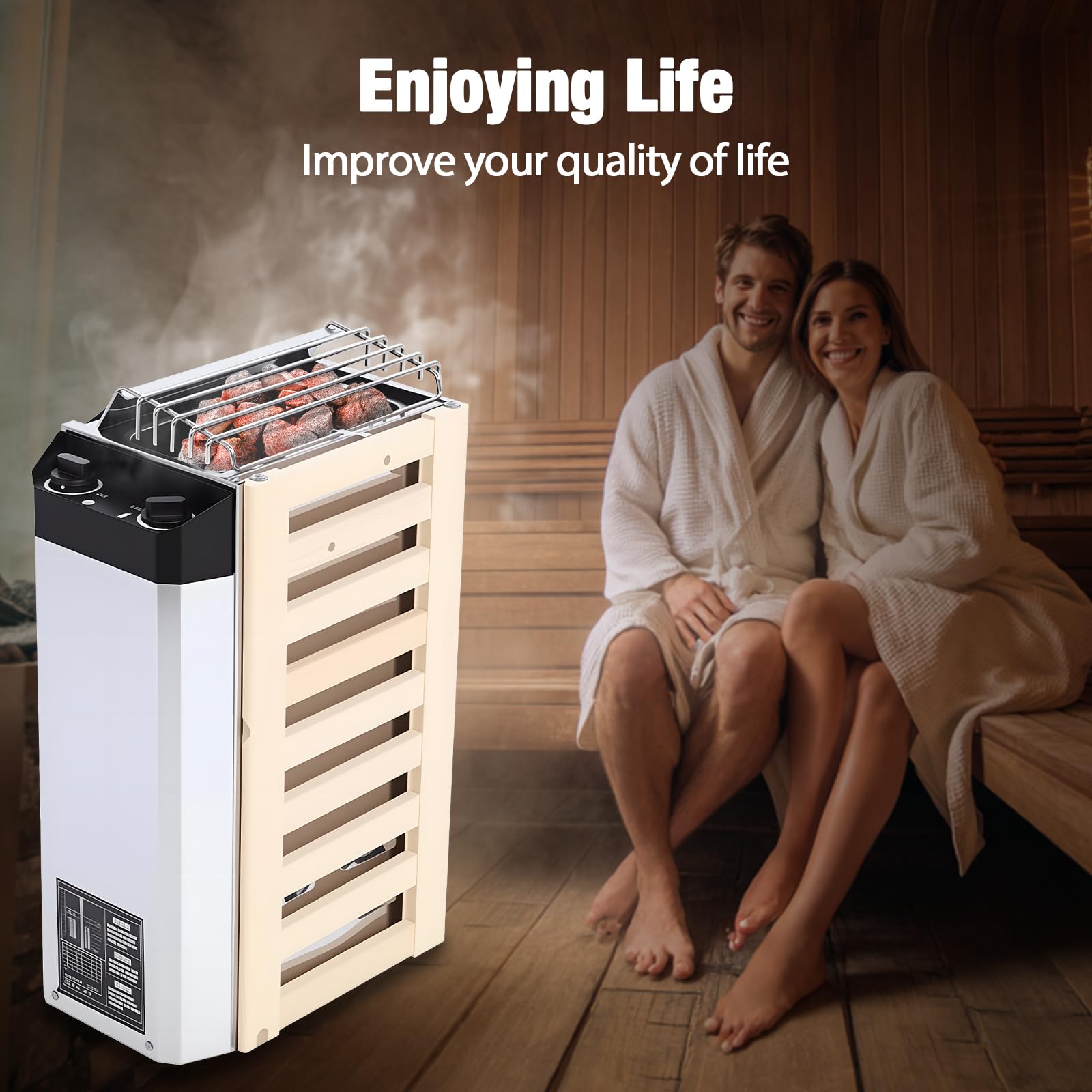 Poêle de sauna électrique 3,6 kW 220 V - Régulation de la température interne - Bois composite en acier inoxydable - Haut rendement - Chauffage à vapeur pour la maison, l'hôtel, le bureau, le spa