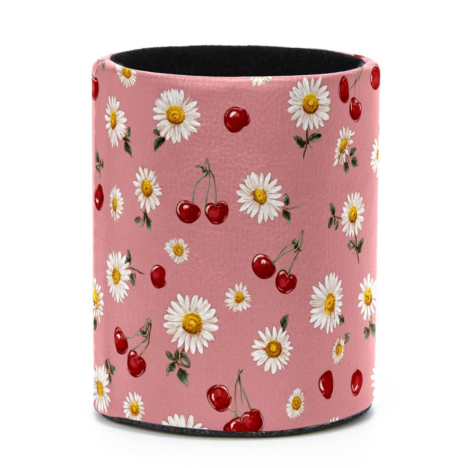 VAPOKF Round Pencil Holders for Desk, Daisies and Cherries Pen Holders Pen Pot Makeup Brushes Storage Desktop Stationery Supplies Organiser for Home Office