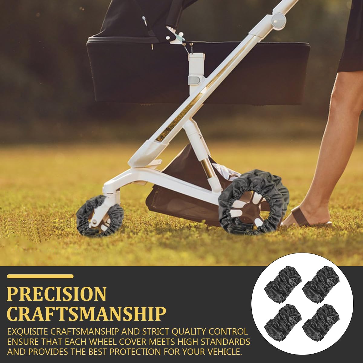 DOERDO 4Pcs Baby Stroller Wheel Cover Protection Covers for Baby Stroller Wheelchair Black, Large - Image 4