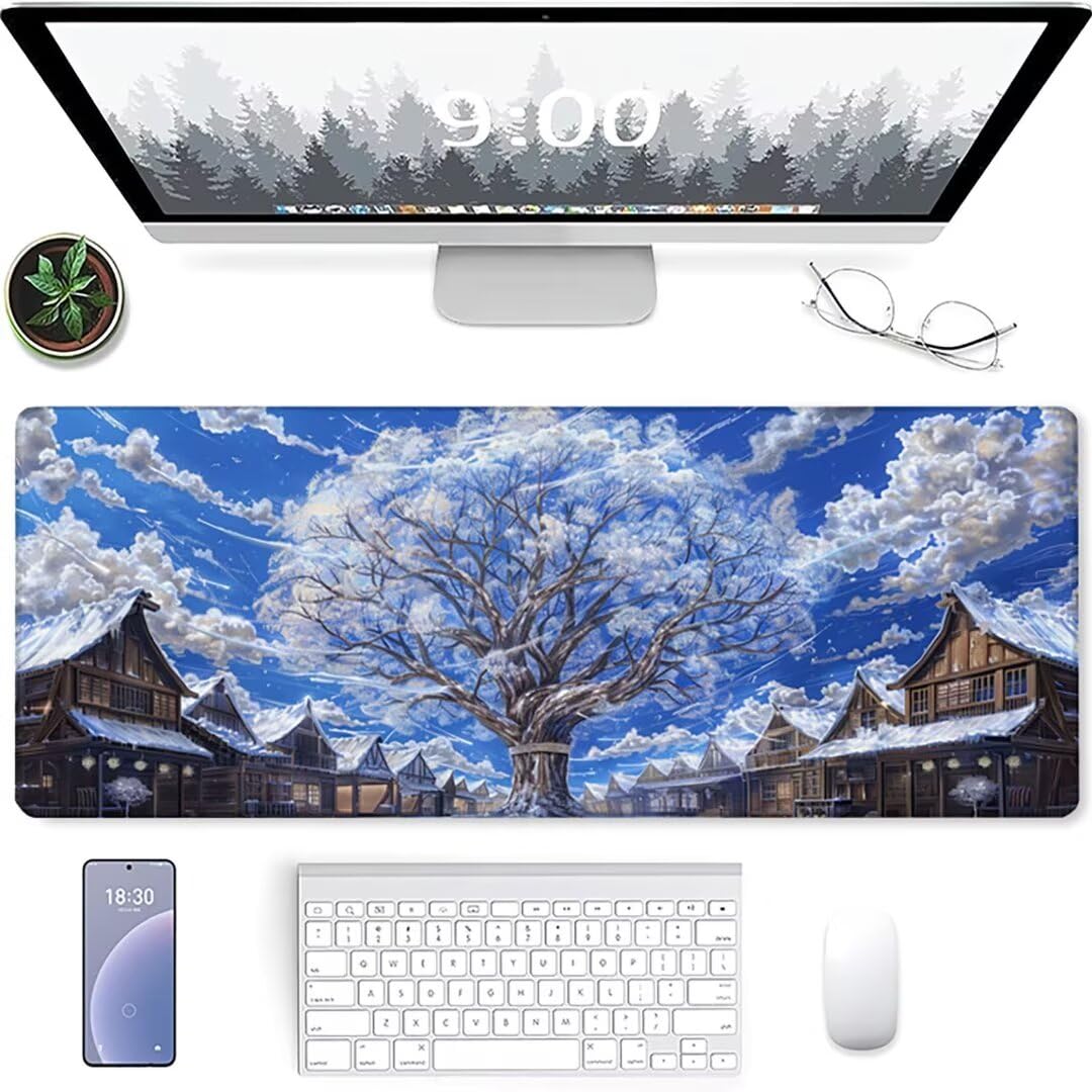Excel Shortcut-Tasten-Mauspad - erweitertes großes 1200 x 600mm XL-Spickzettel-Gaming-Mauspad | PC-Büro-Tabellenkalkulation-Tastaturmatte | rutschfeste genähte Kante Weiß Kleine Stadt