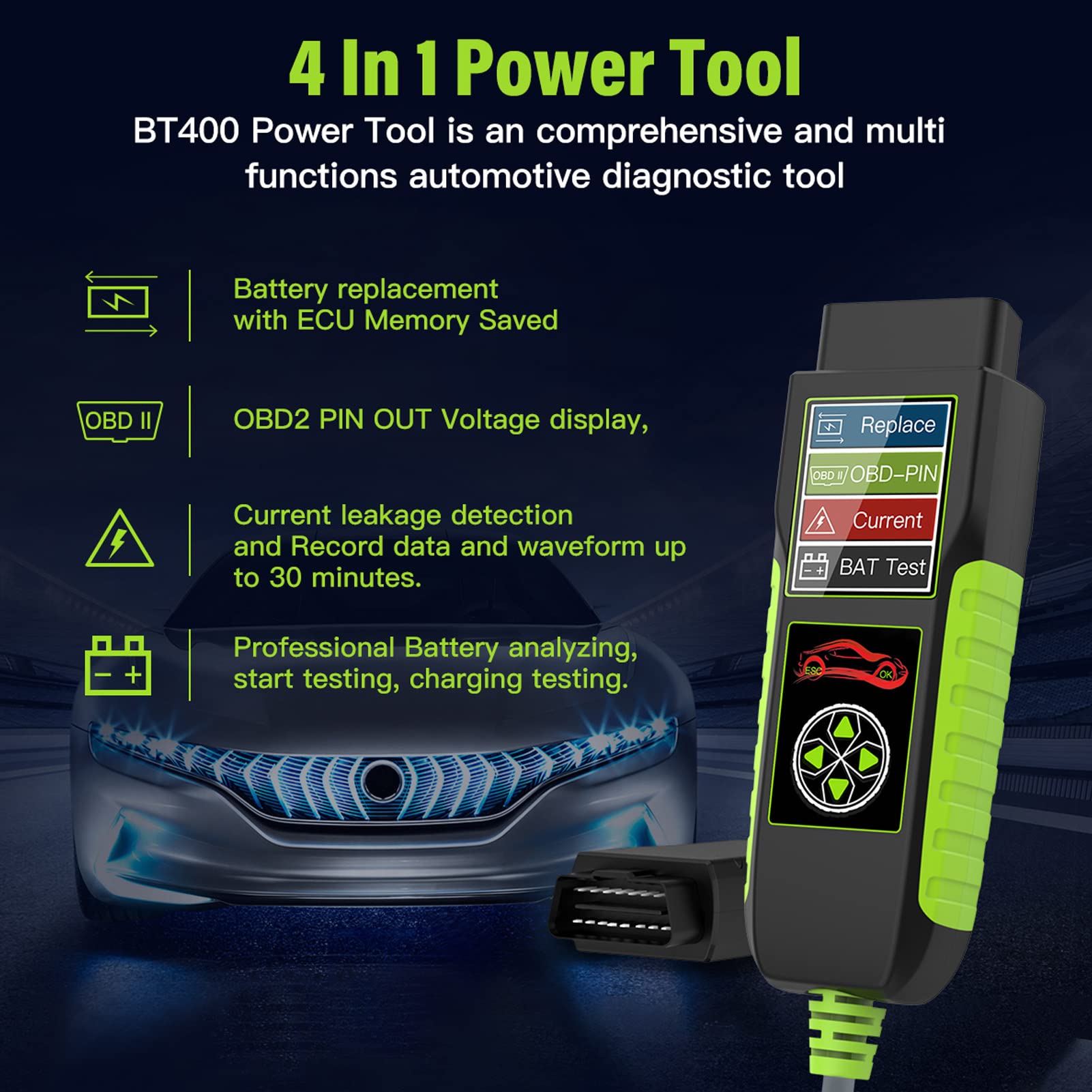 Testeur de batterie de voiture 12 V 20-2000 CCA, analyseur de batterie automobile avec test du système de charge et de démarrage pour AGM, GEL, EFB voiture, camion,