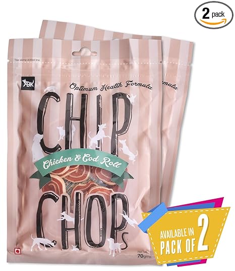 Chip Chops Dog Treat Chicken and Codfish Rolls, 140g, Optimum Health Formula (Pack of 2)
