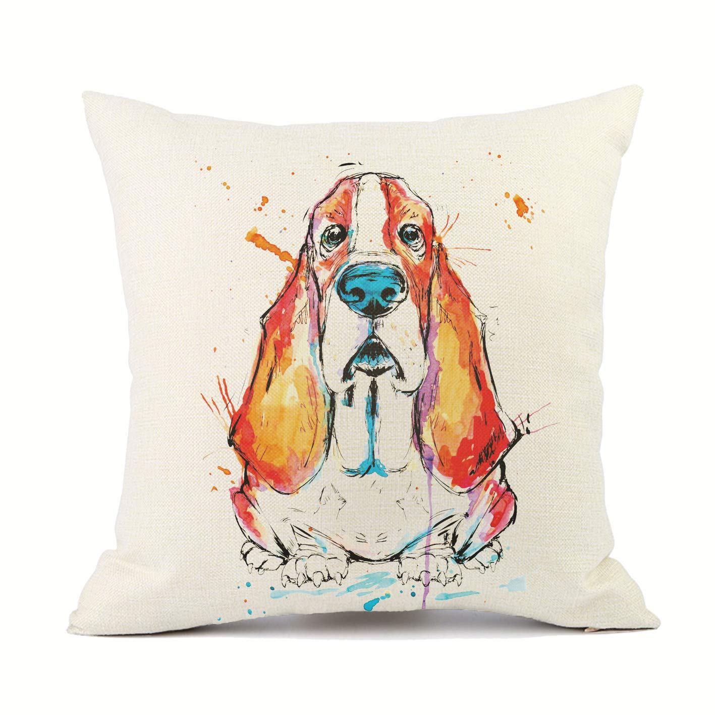 Redland Art Cute Pet Basset Hound Dog Throw Pillow Covers Cotton Linen Sofa Decorative Cushion Cases for Home Decor 18×18 Inch