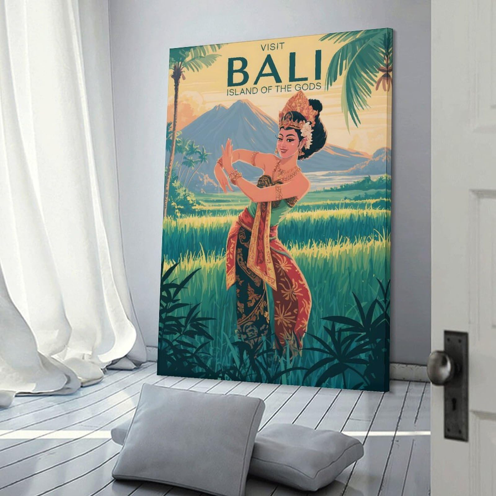 Junmoney Frame-Style-19-1 Visit Bali Island Of The Gods Decorative Wall Artwork 20X30inch(50X75cm), For Home Lounge, Bedroom Or Reading Nook, Modern Wall Decor For Cosy Interiors