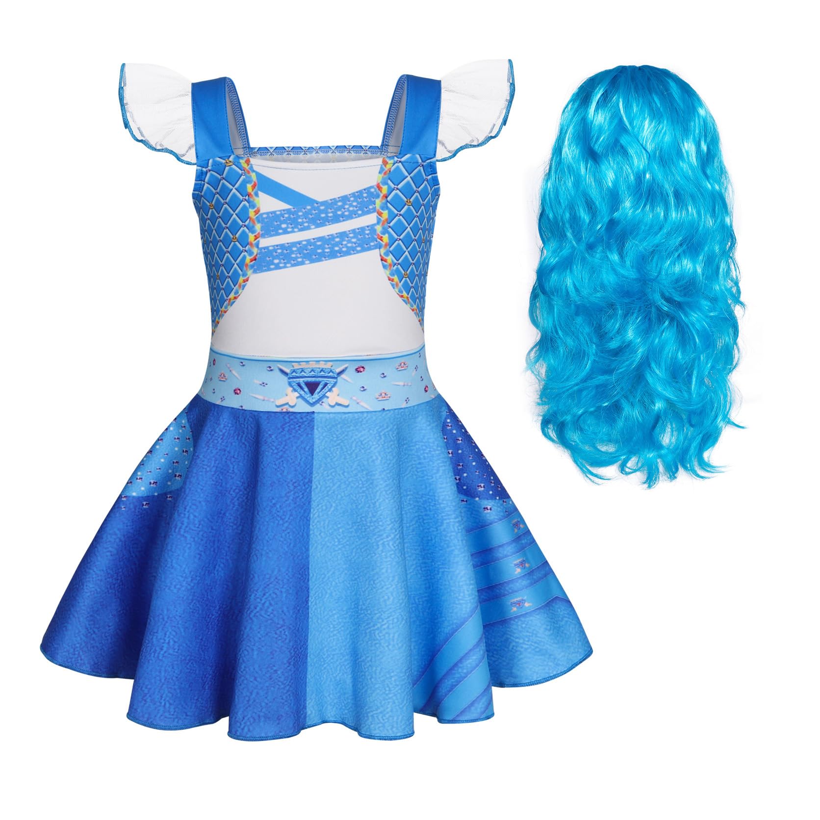 Berich Blue Princess Costumes for Girls Dressing up Kids Halloween World Book Day Role Play Outfit A-line Dress Blue Costume 5-6 Years,130