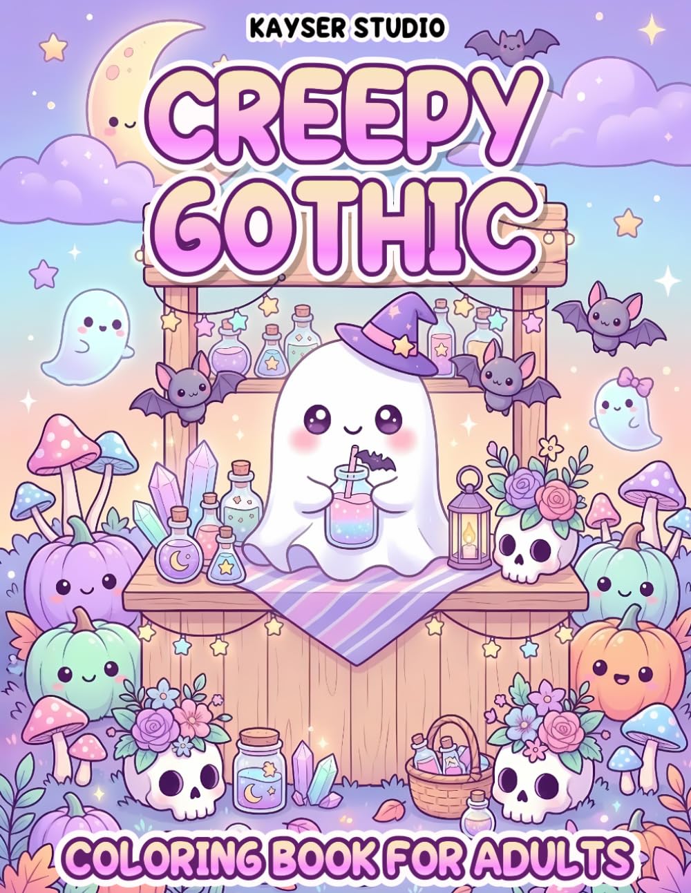 Creepy Gothic Coloring Book for Adults: Spooky Cute Designs with Ghosts, Kawaii Creatures, and Weird Gothic Scenes