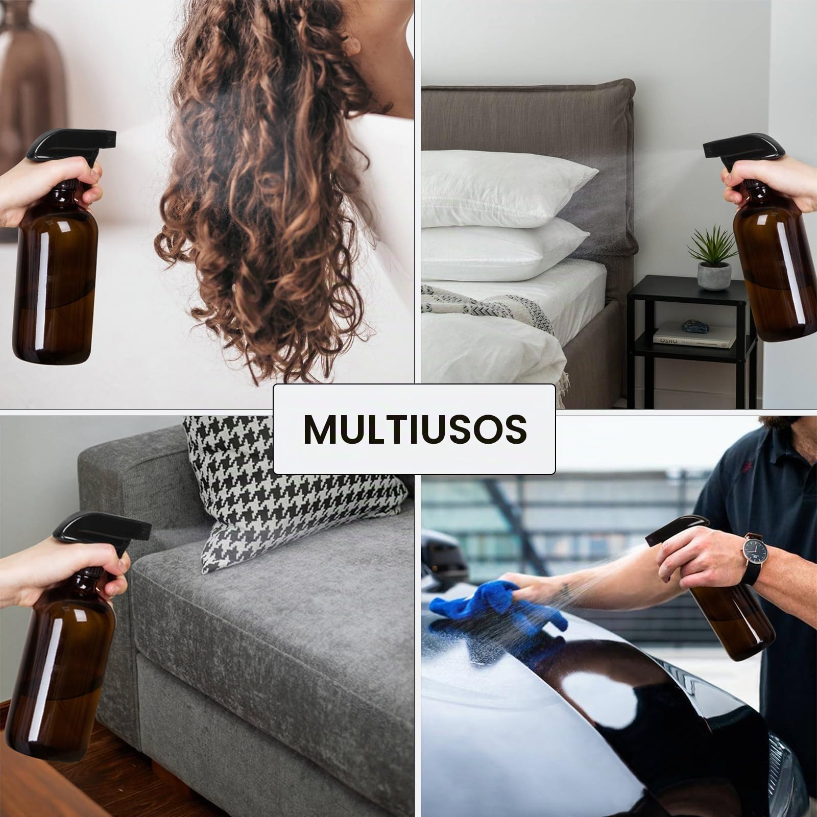 Botellas de vidrio vacías de 500 ml para limpieza, botella de agua de niebla para cabello, jardinería y aceites esenciales, pulverizador de gatillo ajustable con ajustes de flujo de