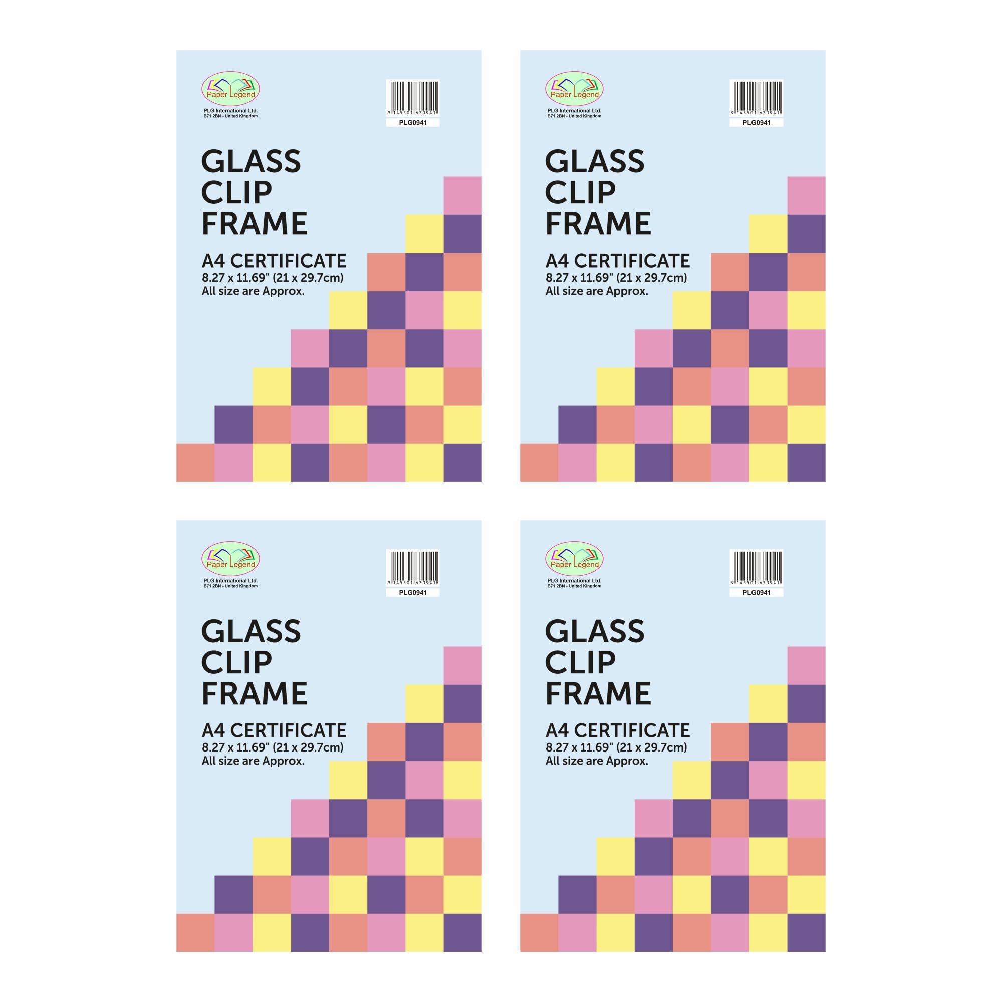 Set of 4- A4 Clip Frames for Picture Photo Document Certificate Frames with Glass Fronts 21 x 29.7cm Approx.