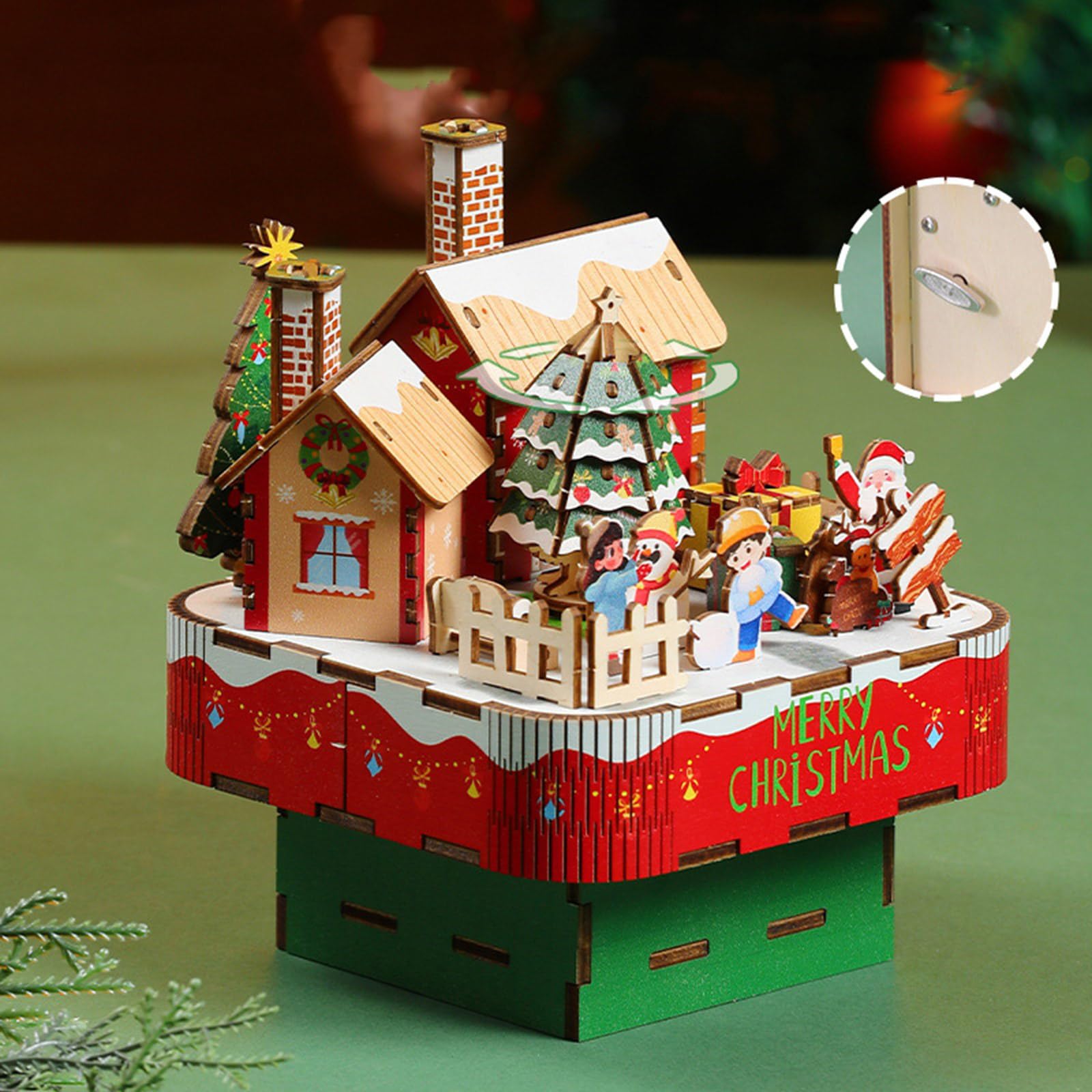 Carillon a forma di albero di Natale, in legno naturale, strumento fai da te con meccanismo musicale rotante, decorazione natalizia musicale