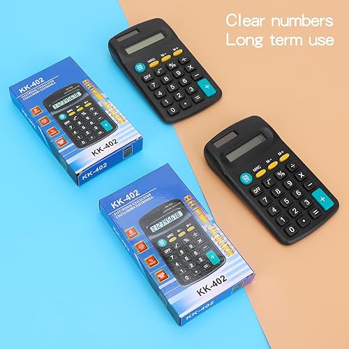 Miniatura 7 de Paquete de 24 mini calculadoras básicas, pantalla de 8 dígitos, batería solar y alimentación de CA, portátil para oficina, escuela y hogar