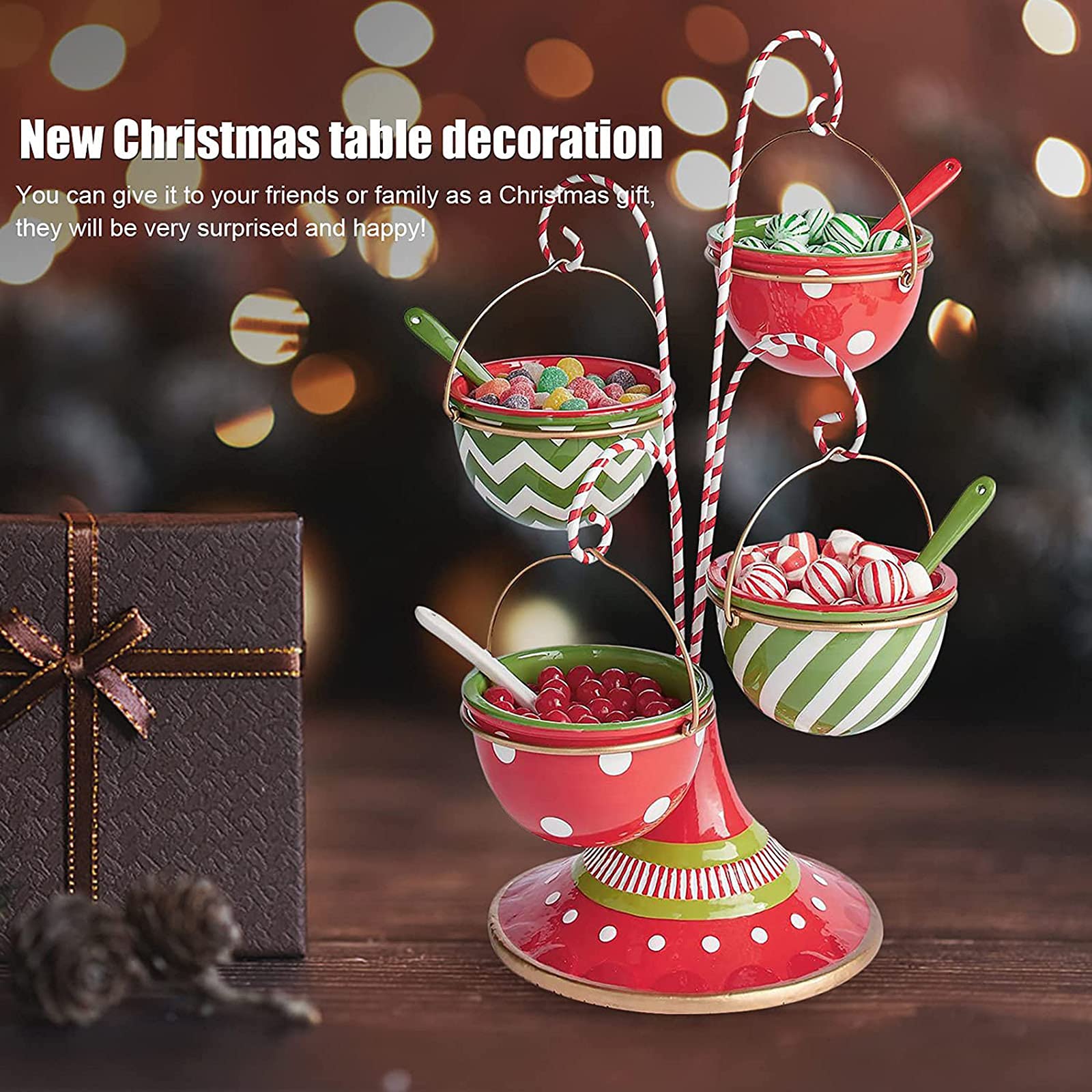 Snack Natale Bowl stand, supporto Candy Bowl Halloween a due livelli resina, supporto del vassoio del bigné Bowl per placche partito frutta e decorazioni,Christmas bowl rack