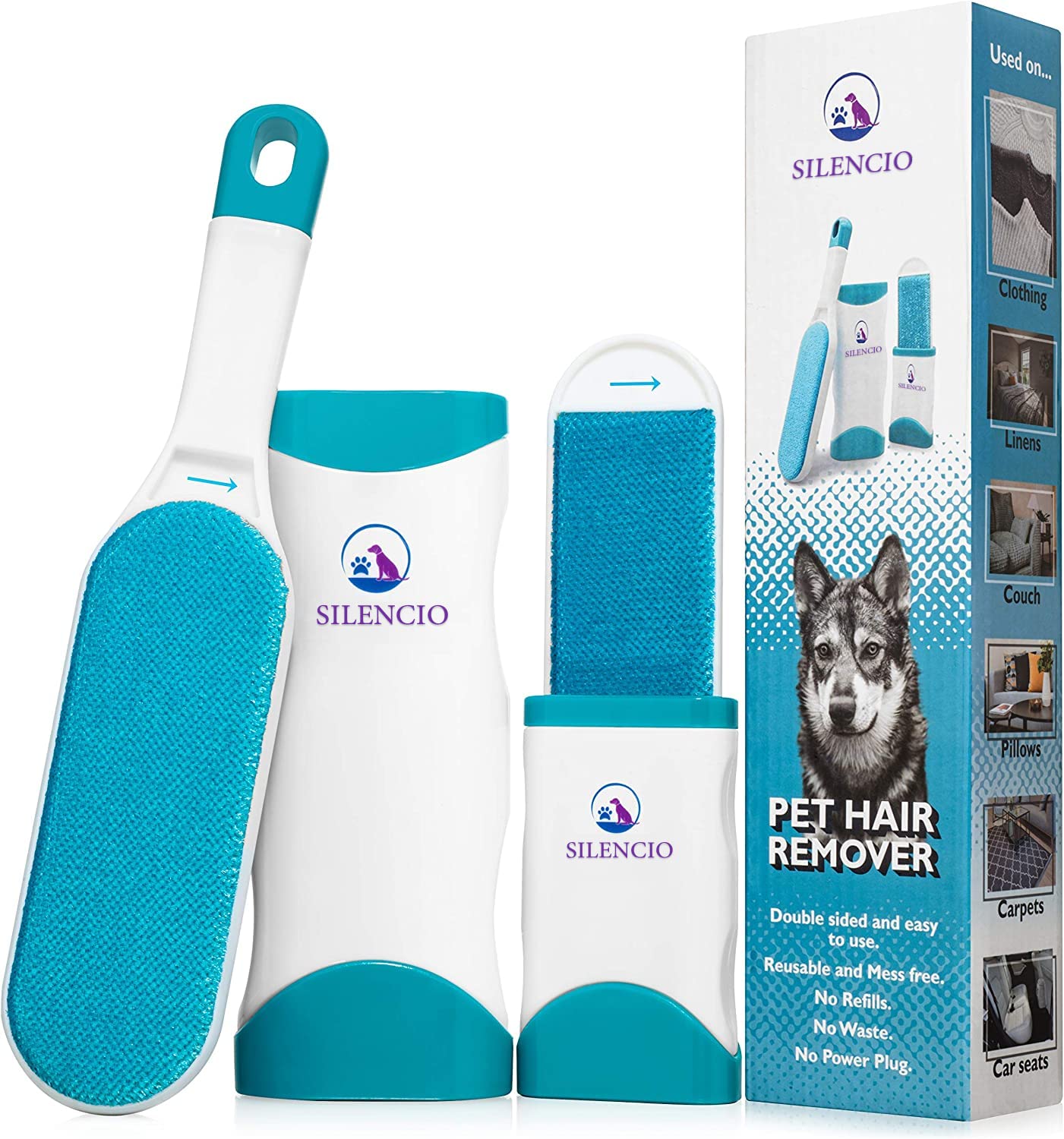 Pet Hair Remover Brush – SILENCIO Dog Hair Remover - Lint Brush Pet Hair Remover for Couch - Reusable Fur Remover for Furniture, Carpet, Fabric, Bedding, Clothing and Car - Light Pet Dander Remover (B0B9LJCFY5) Amazon Price History, Amazon Price Tracker