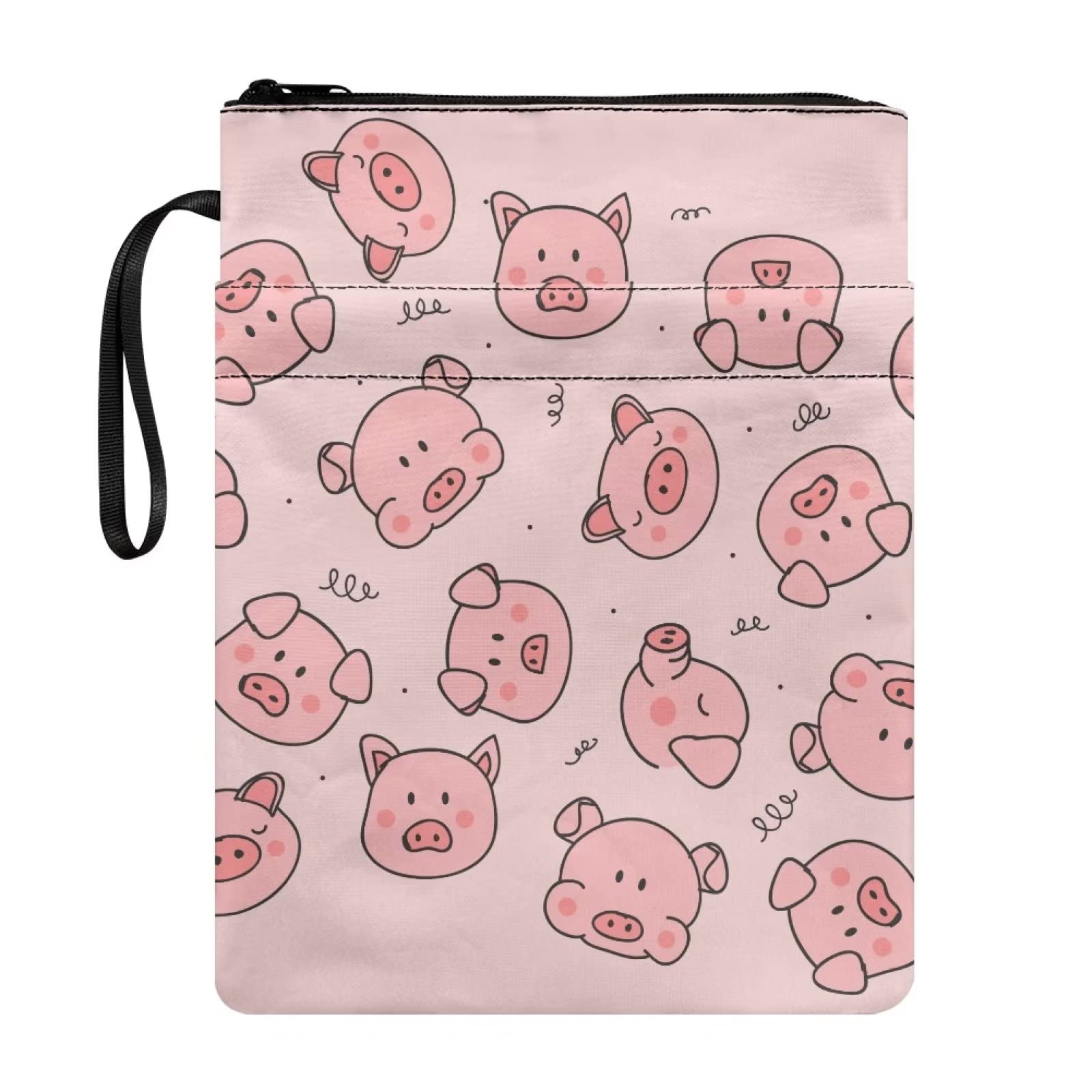 COEQINE Pink Pig Book Cover for Hardcover, 11"x 8.5" Girls Book Cover Protector Lightweight Zipper and Front Pocket — image 1