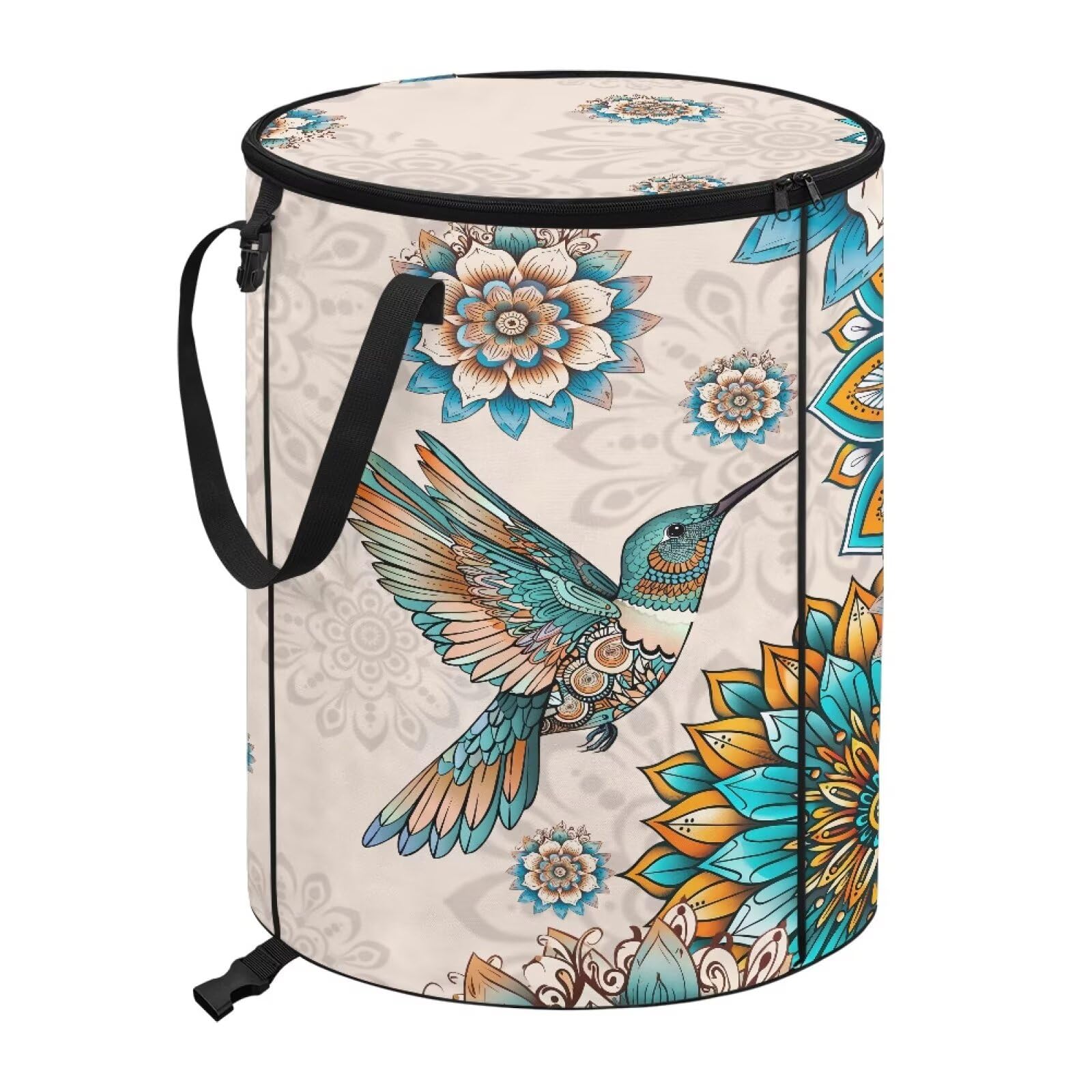 CREAMIC Hummingbird Outdoor Trash Can with Lid Lightweight Portable Outdoor Garbage Can with Handles for Yard Waste 24 Gallons Reusable Container for Collecting Weeds, Grass Clippings