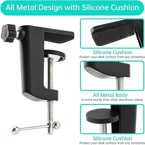 Miniatura 2 de 2pcs Heavy-Duty Metal Desk Clamp, Table Mount Mic Stand Holder Bracket C Clip for Microphone Suspension Boom Sissor Arm Fits Up to 2.14"5.4cm
