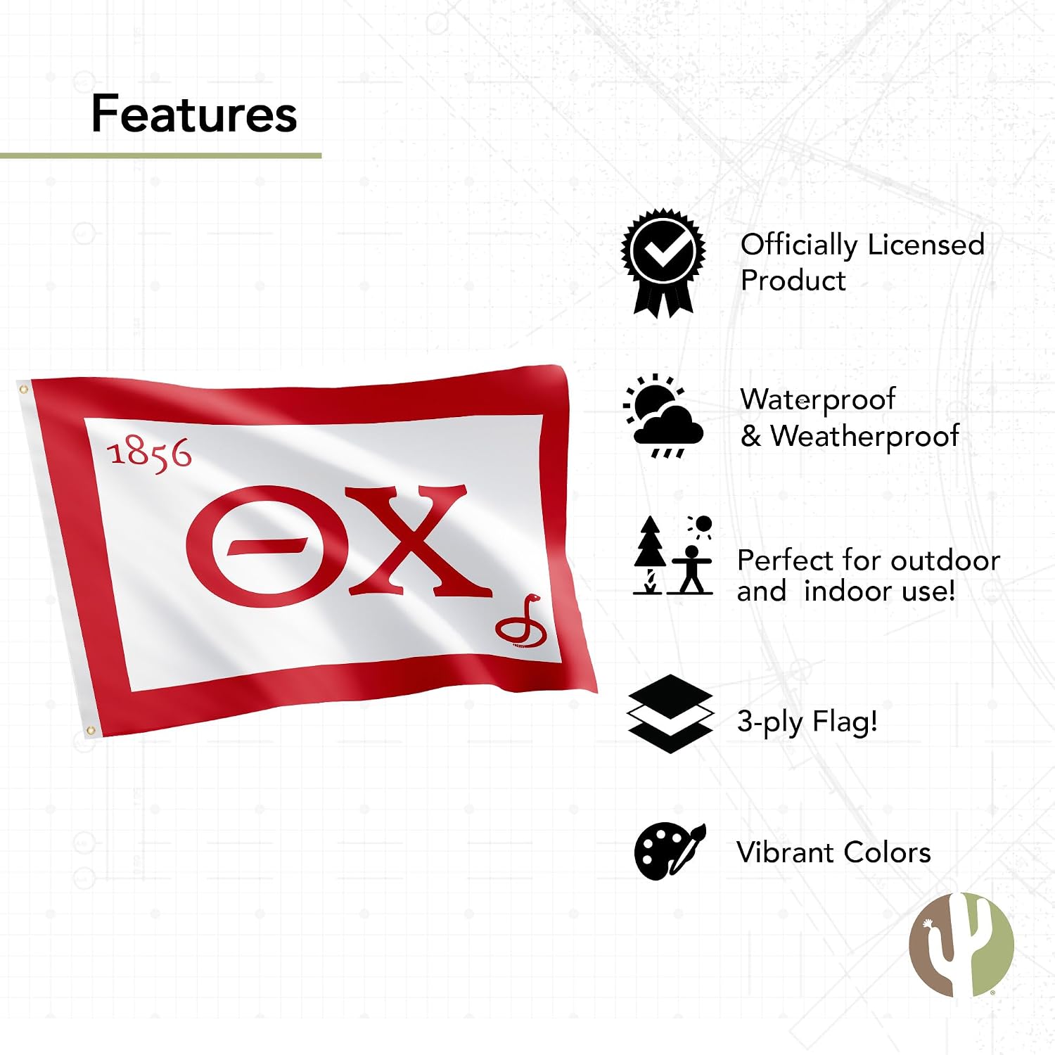 Desert Cactus Theta Chi Flags Double Sided TC Fraternity Official Banners 100% Polyester Indoor Outdoor 3x5 (Double Sided - Chapter)