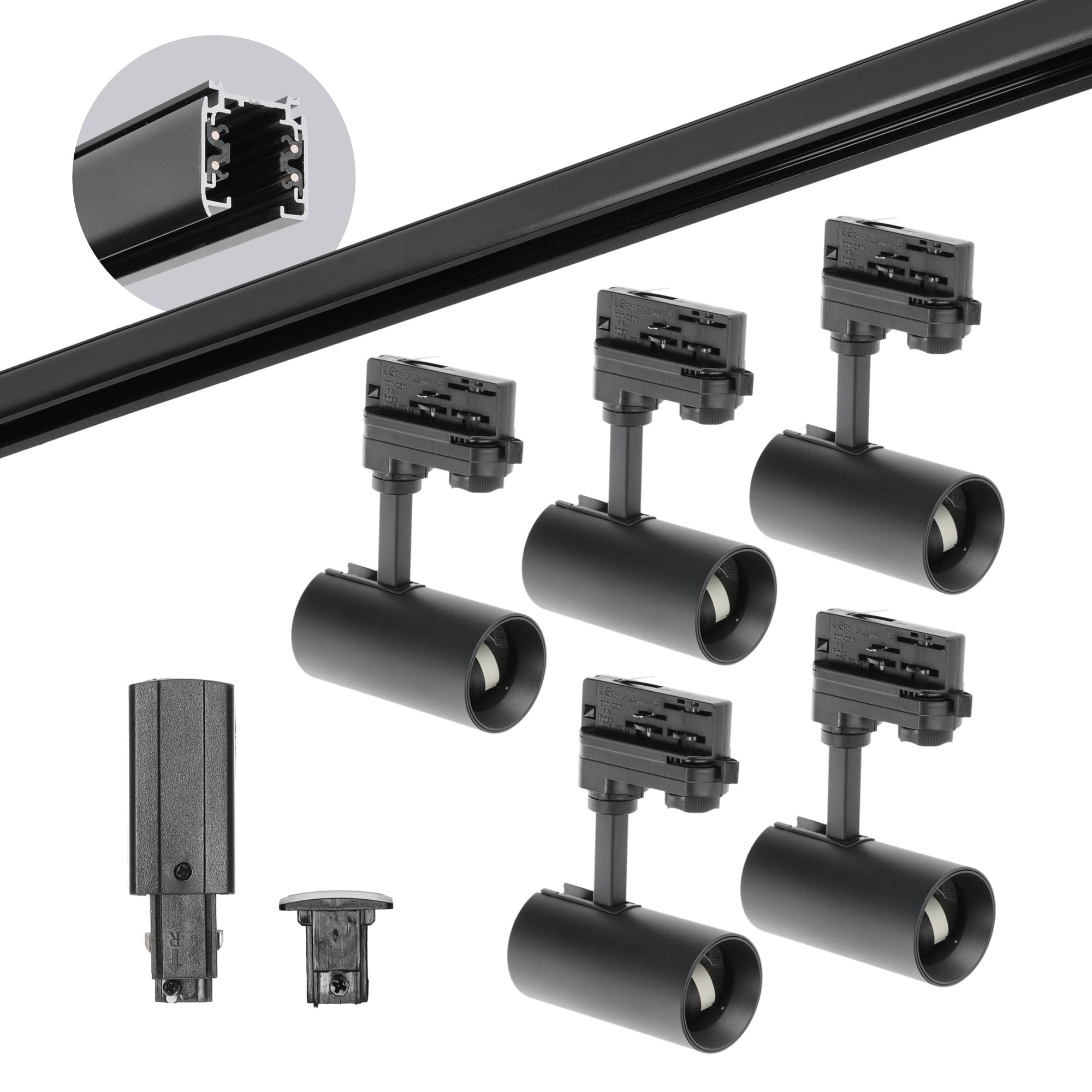 NEXTRACK 3-Phasen-Schienen-Set Komplett-Set mit 5x GU10 Lampe 2m Schiene Schwarz