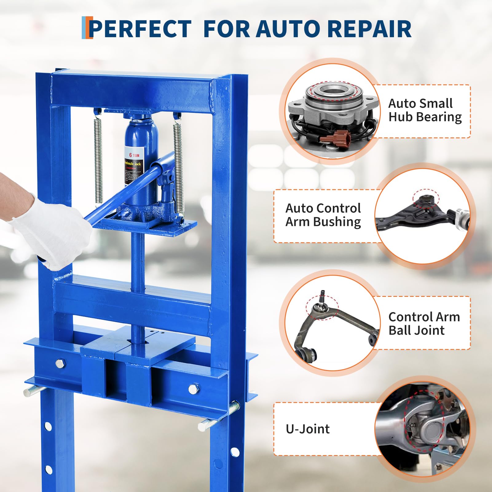Prensa Hidráulica de Taller 6T, Prensa de Bastidor H Autoportante con Placas Ajustables para Taller, Garaje y Reparación Industrial, Azul